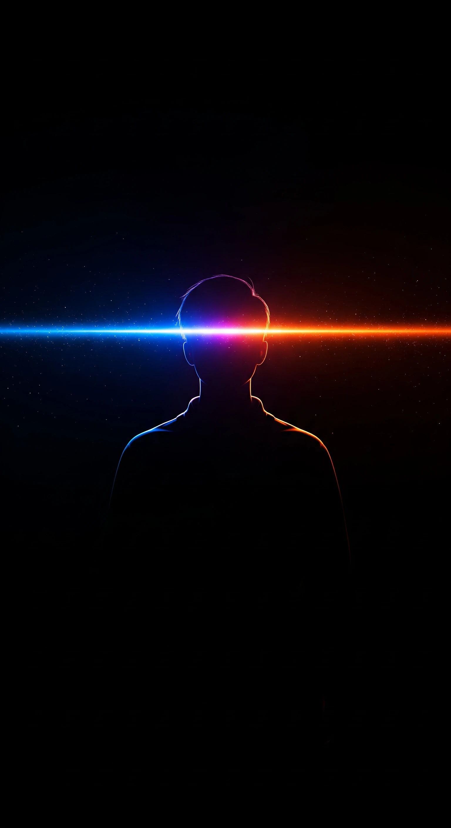 Mysterious Silhouette with Orange and Blue Light Beam