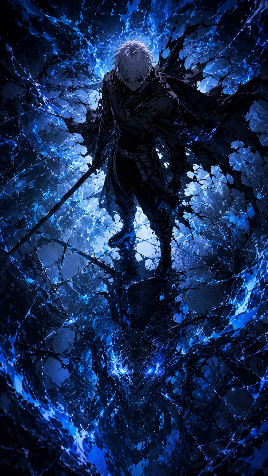 Mystic Swordsman in Shattered Blue Dimension Anime wallpaper 941x1672