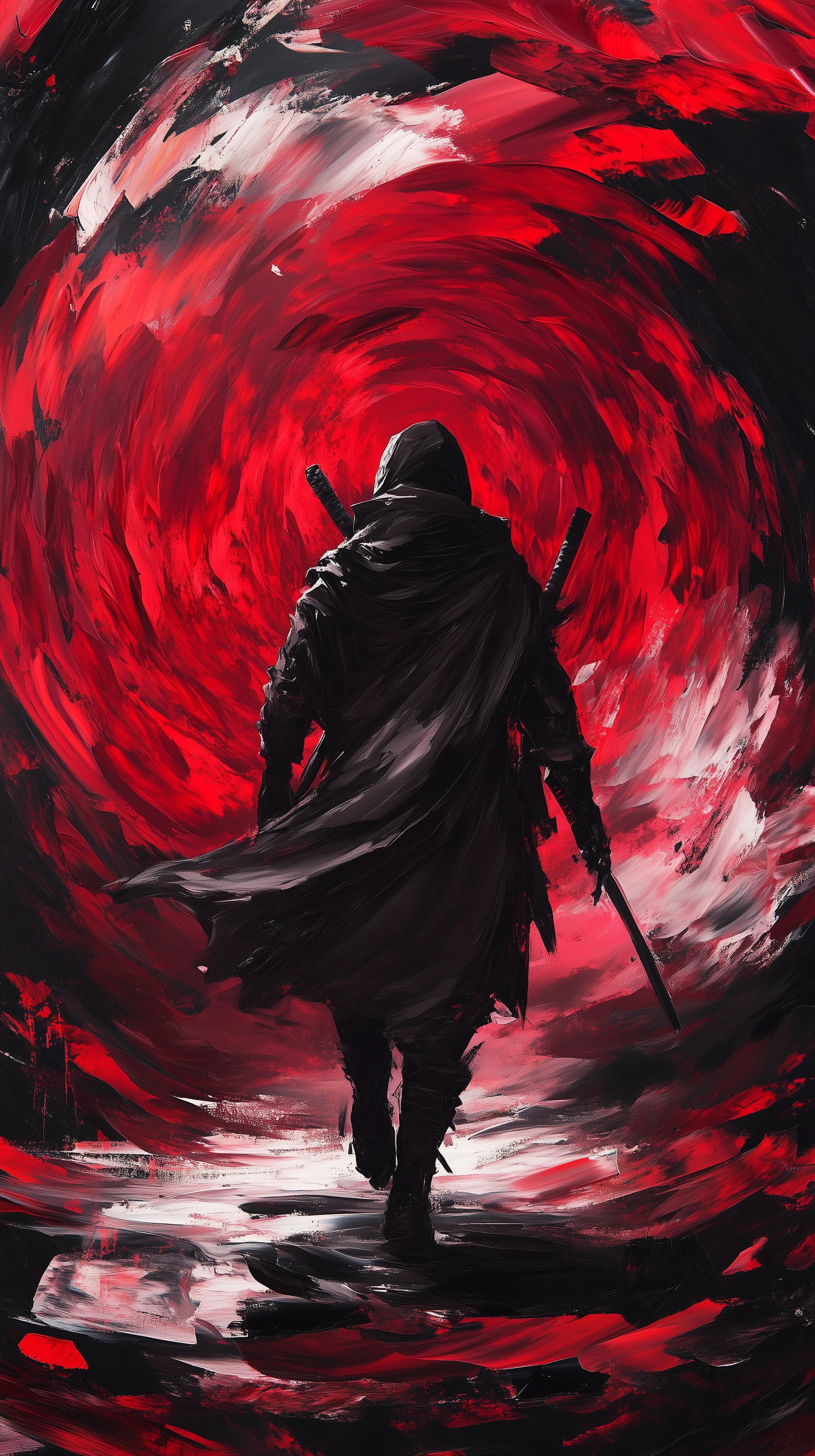Mystic Warrior Cloaked in Shadow and Red Vortex