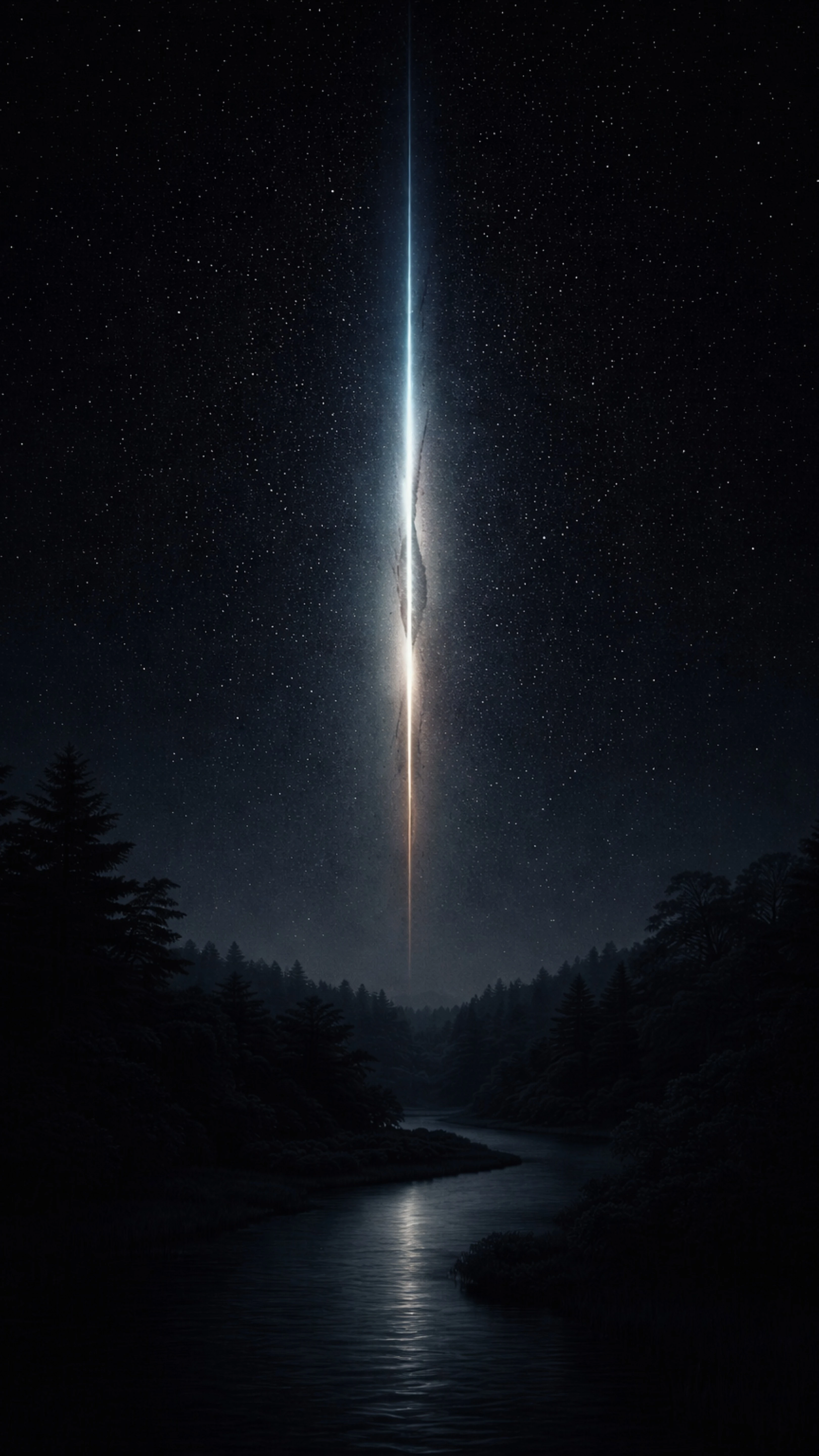 Mystical River Valley with Glowing Light Beam