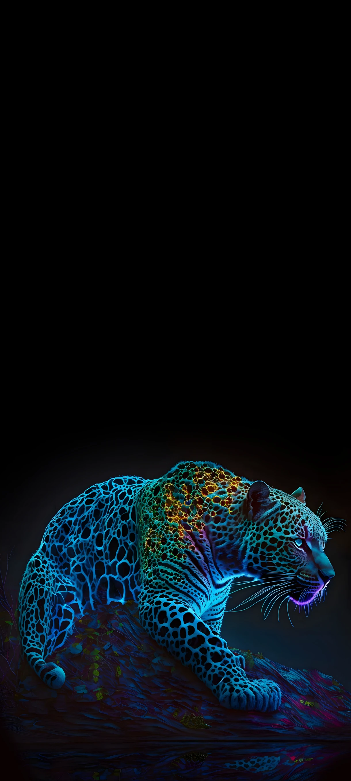 Neon Luminescent Leopard Prowling in Deep Shadows Animal wallpaper 1220x2712