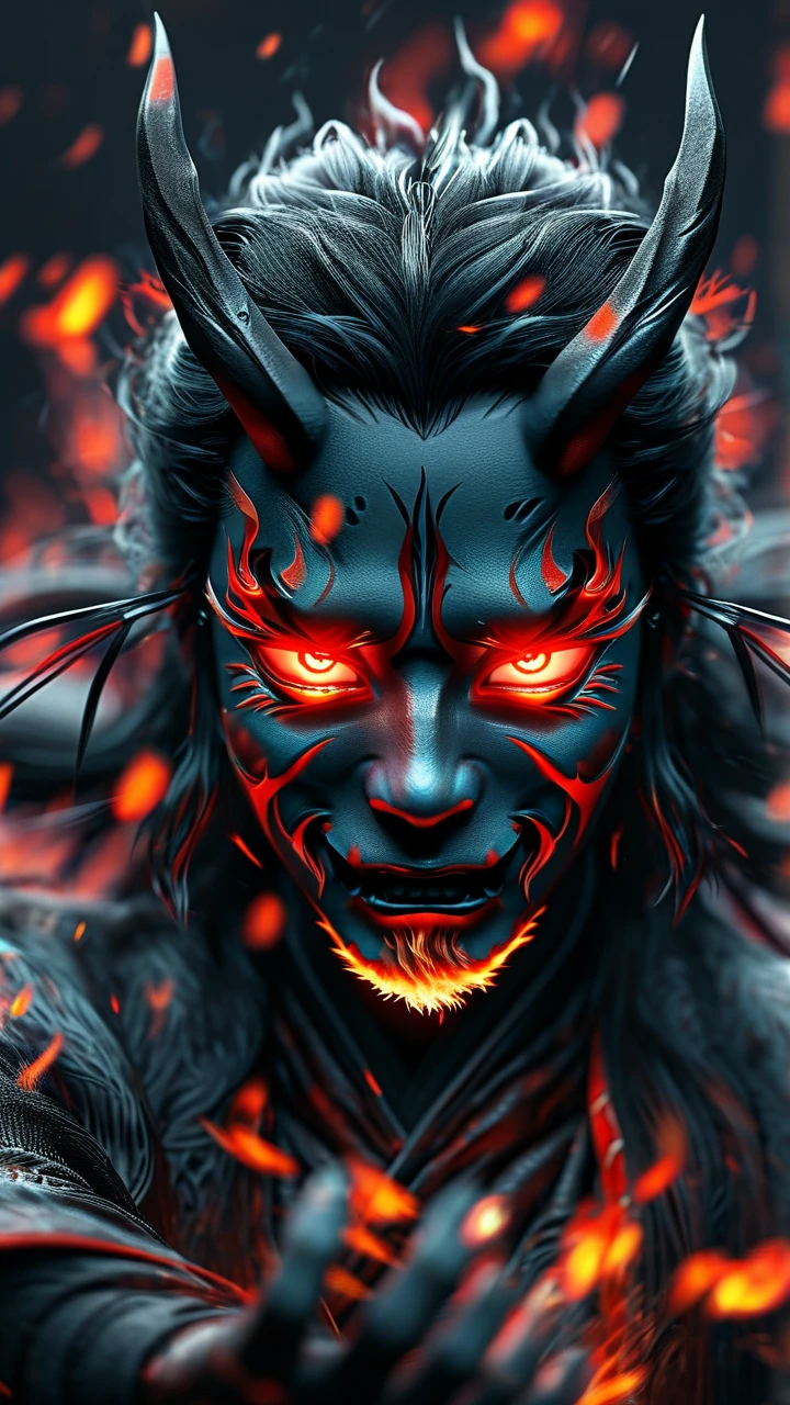 Ominous Demon with Fiery Red Gaze
