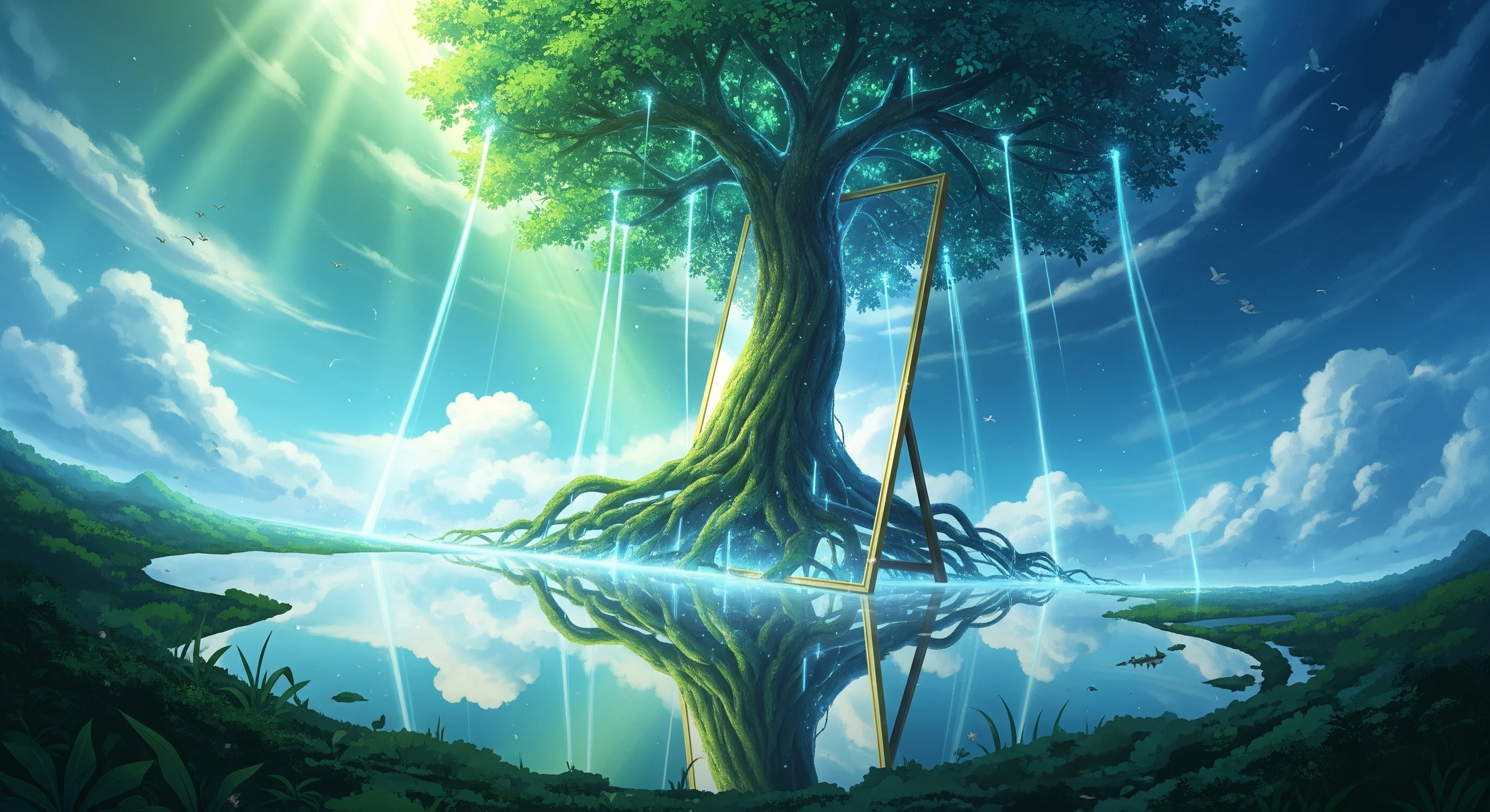 Otherworldly Tree Reflected in Mirror Lake