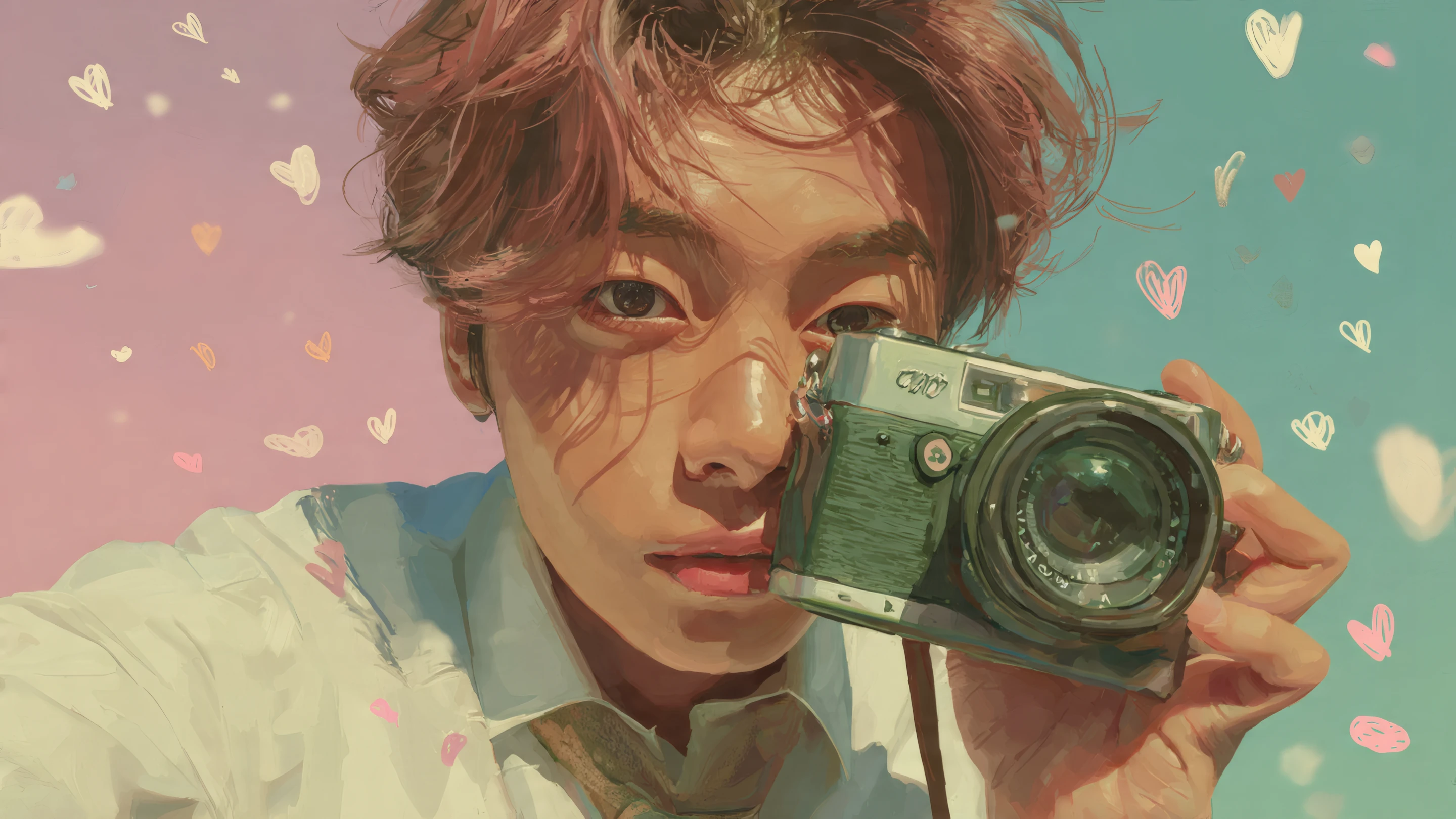 Painted Portrait of a Person Holding a Camera