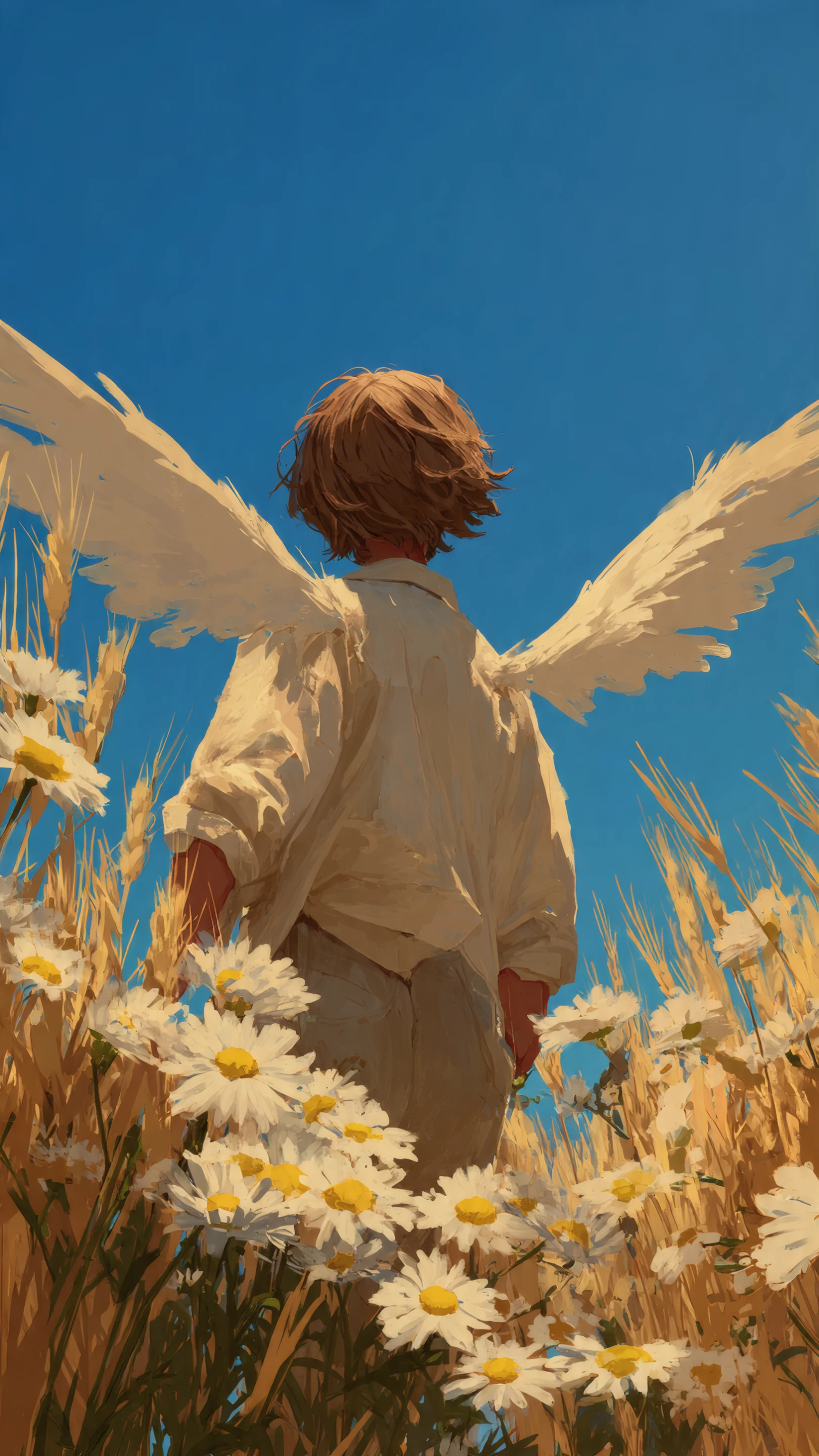 Painterly Angel in Field of Daisies