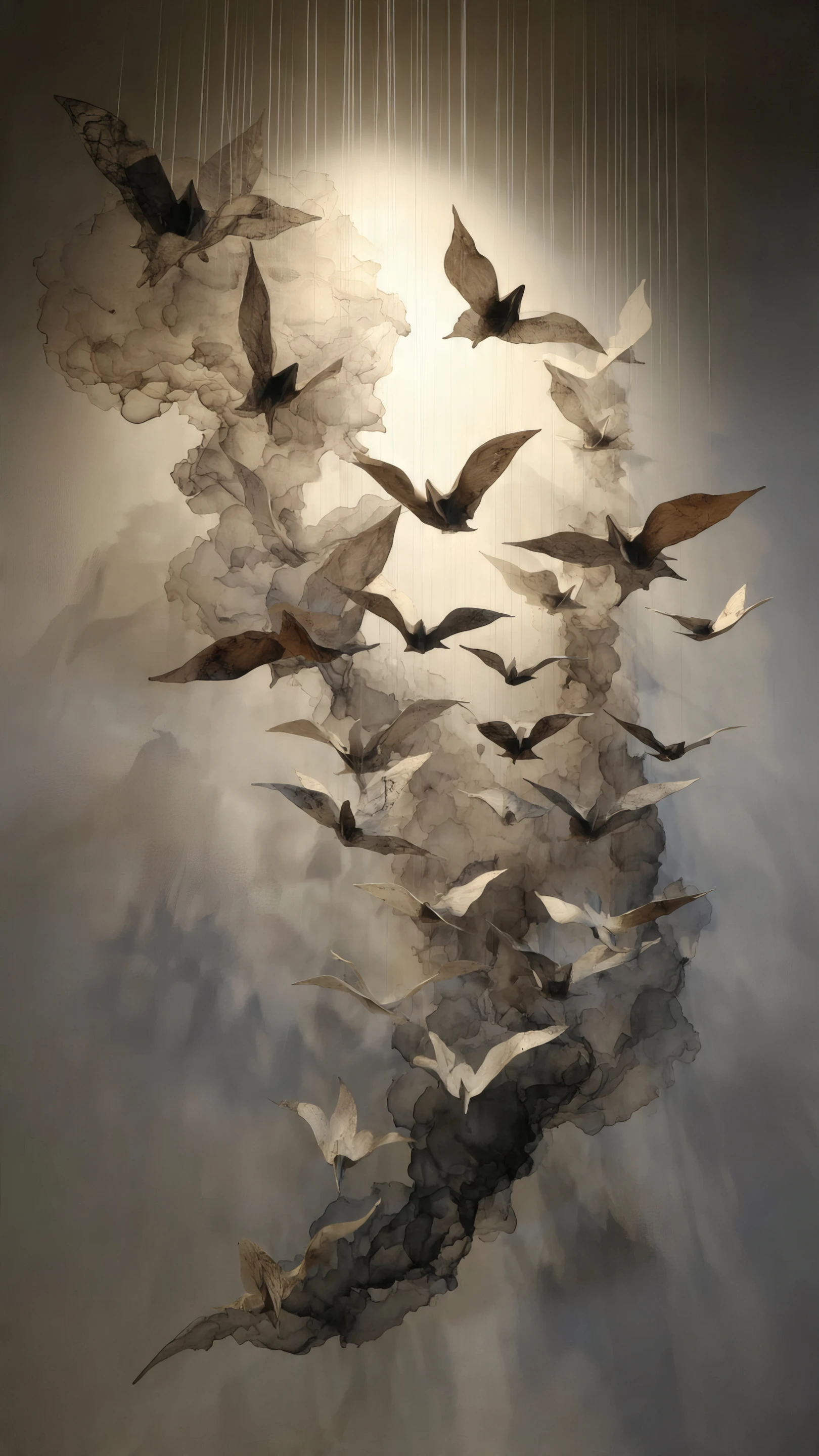 Paper Birds Sculpture Art in Flight Neutral Colors