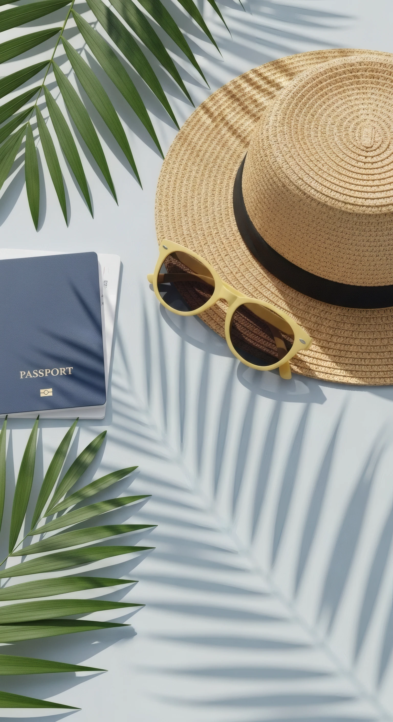 Passport Hat and Palm Shadows Vacation Ready
