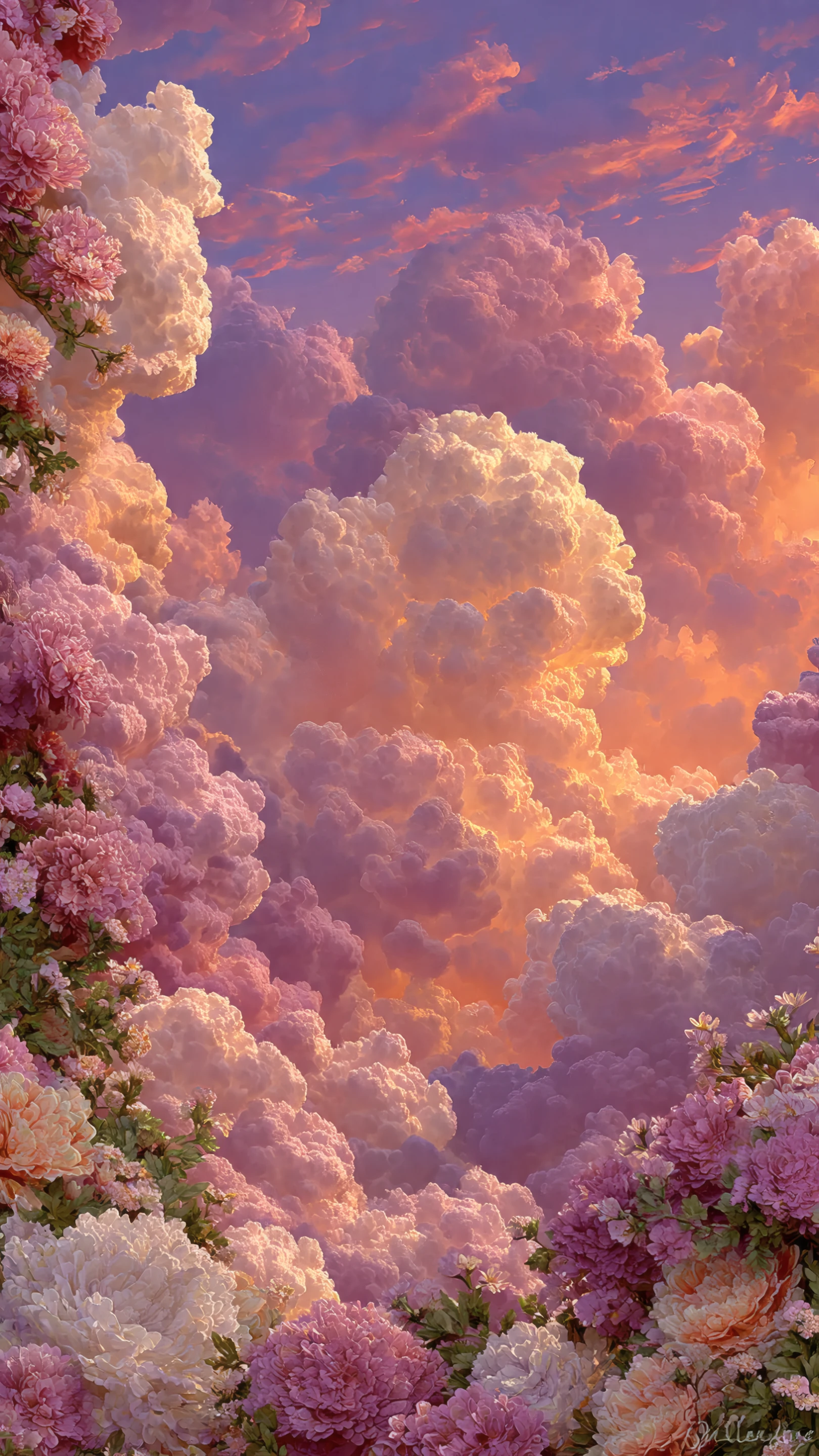 Pastel Clouds and Flowers Garden Dreamy Landscape
