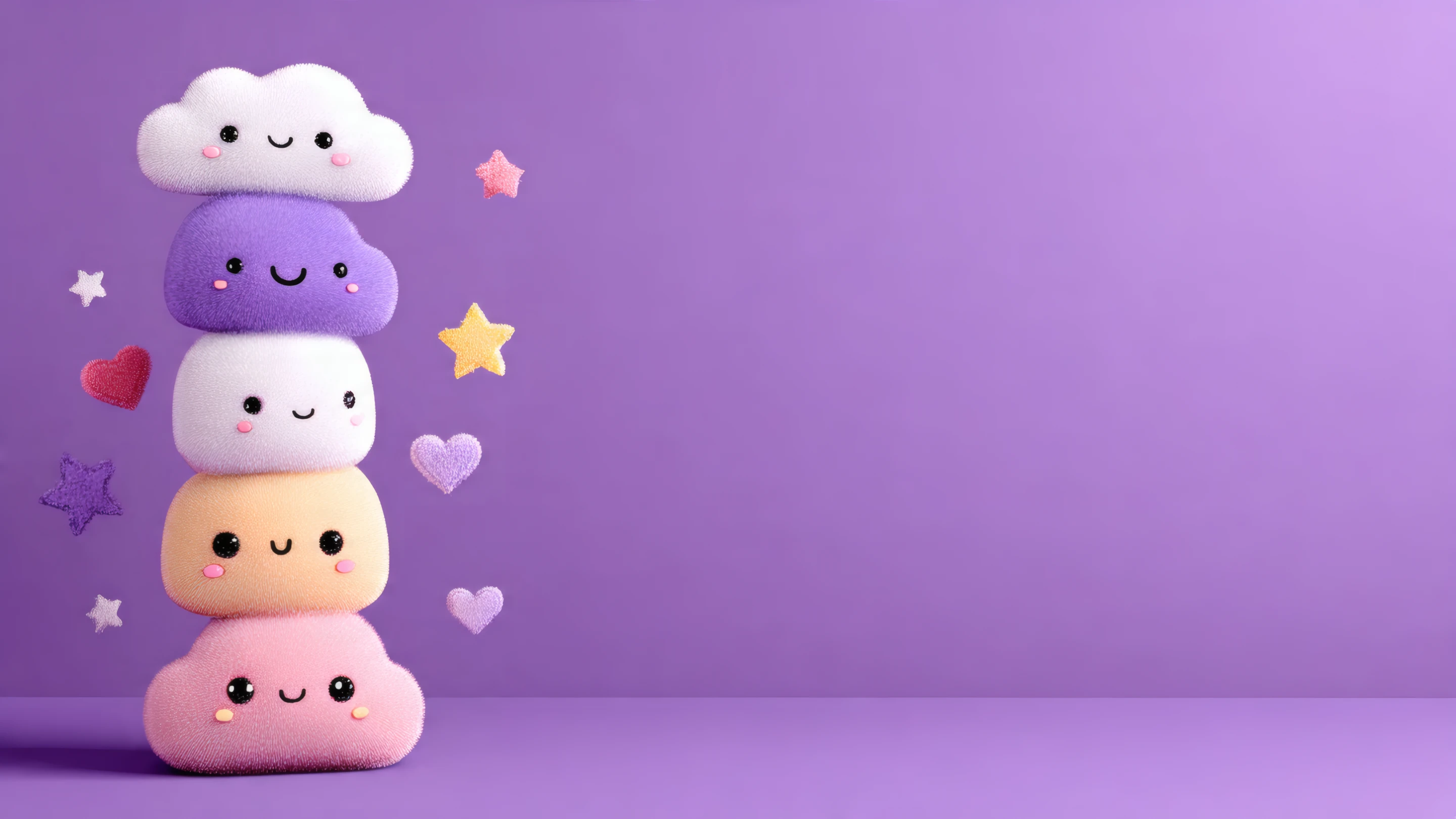 Pastel Clouds Stacked on Purple Background with Stars