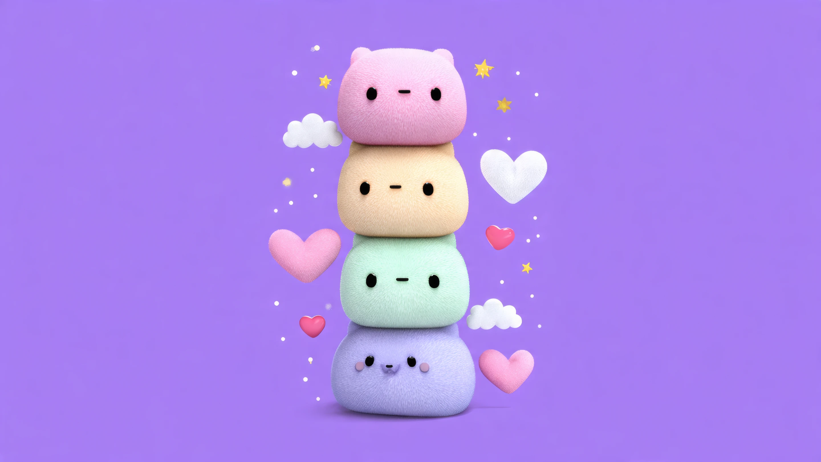 Pastel Stacked Mochi Characters with Hearts and Stars