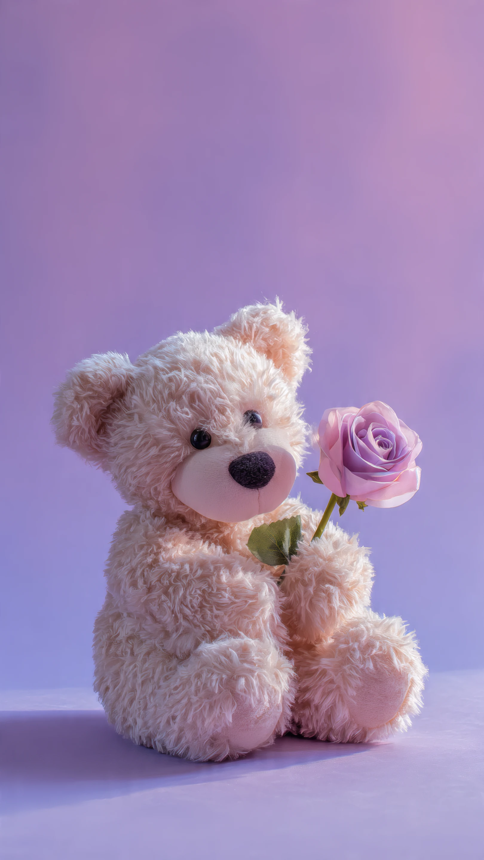Pastel Teddy Bear with Rose on Lavender Background