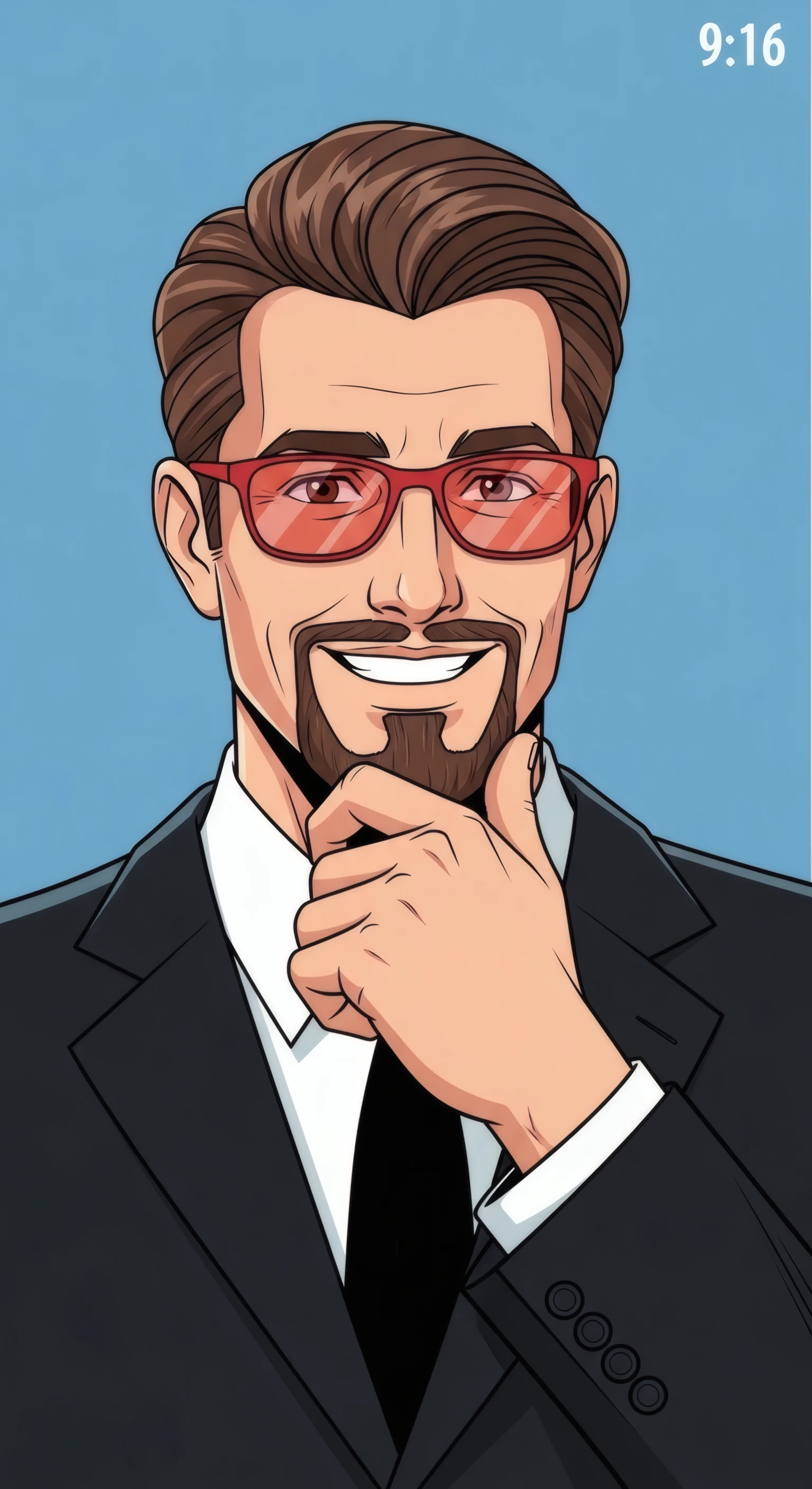 Pensive Cartoon Man with Red Glasses