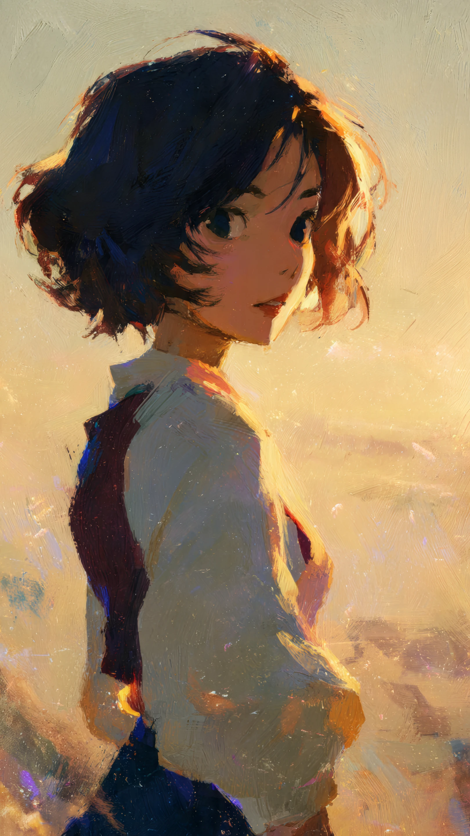 Petals in the Quiet Wind Pensive Anime Girl in Warm Golden L