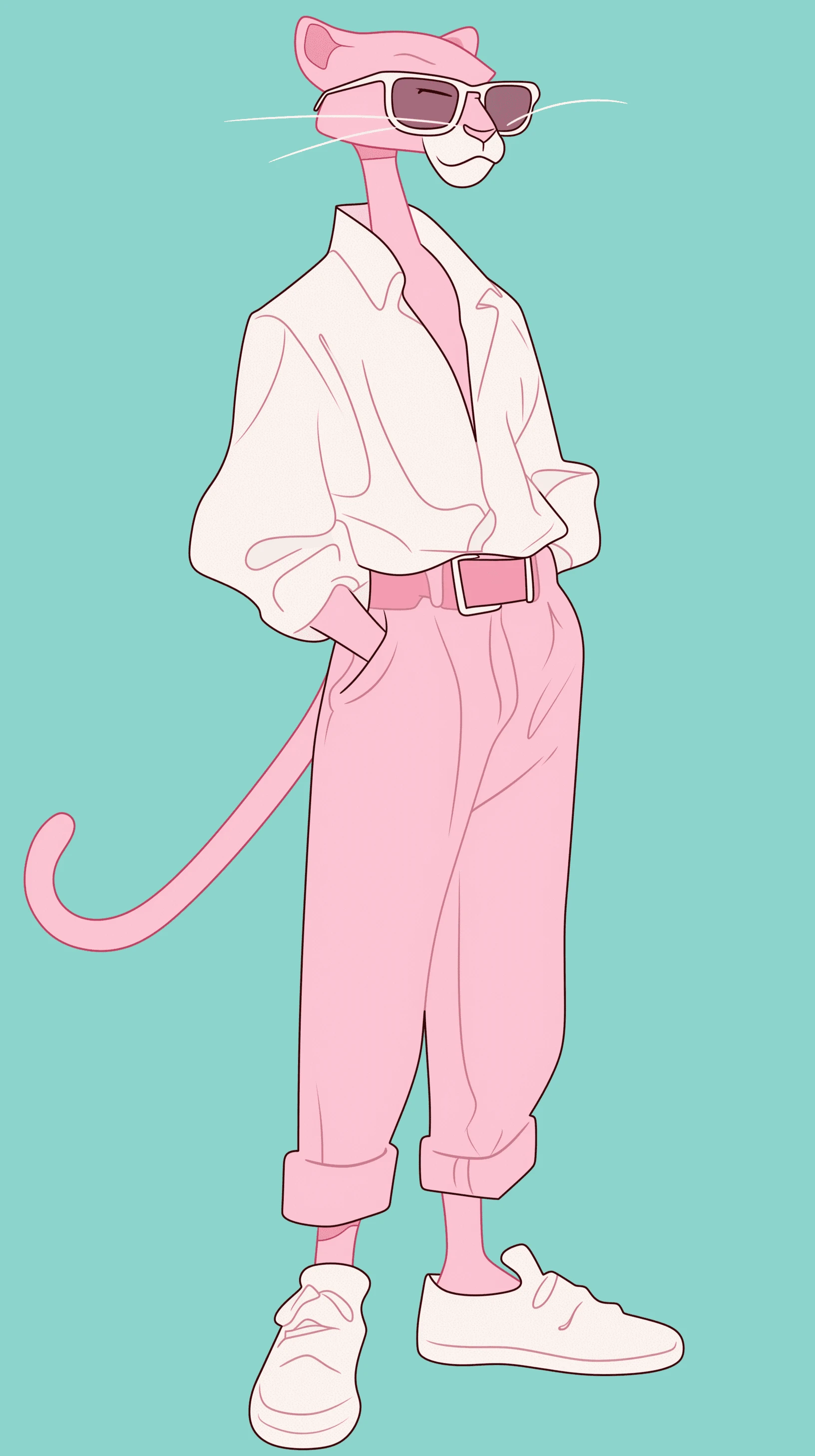 Pink Panther Cartoon Character in Casual Outfit