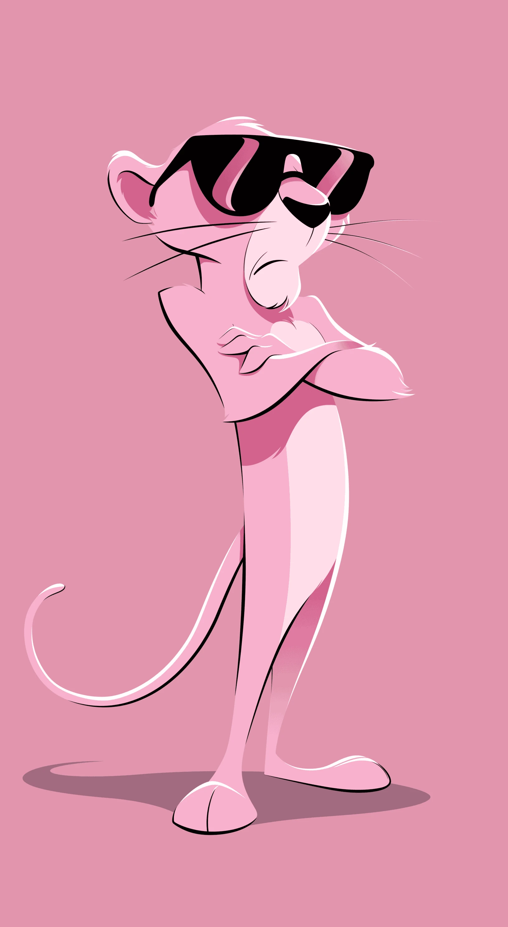 Pink Panther Cartoon with Sunglasses on Pink Background