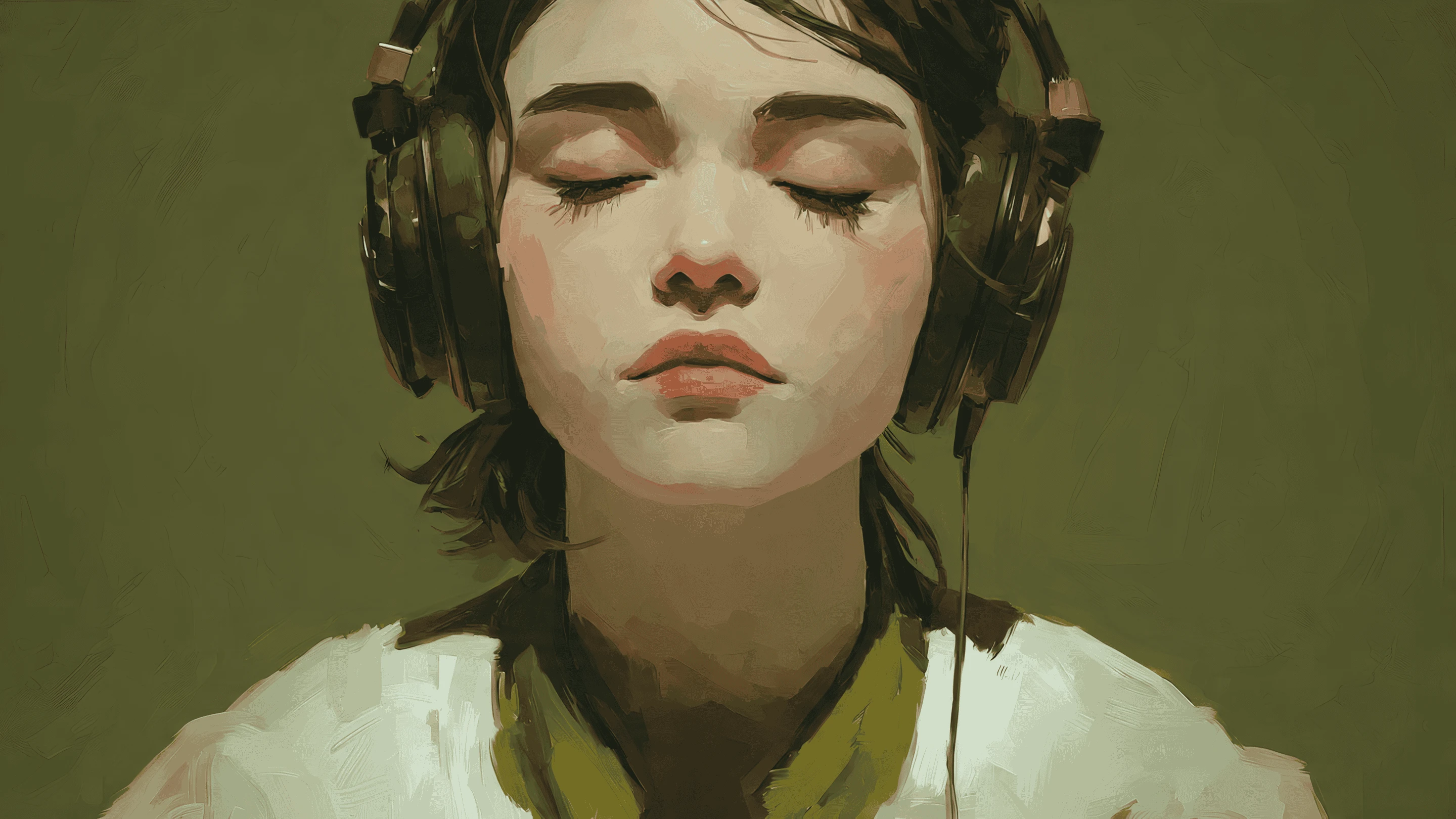 Portrait of a Woman Lost in Music with Headphones