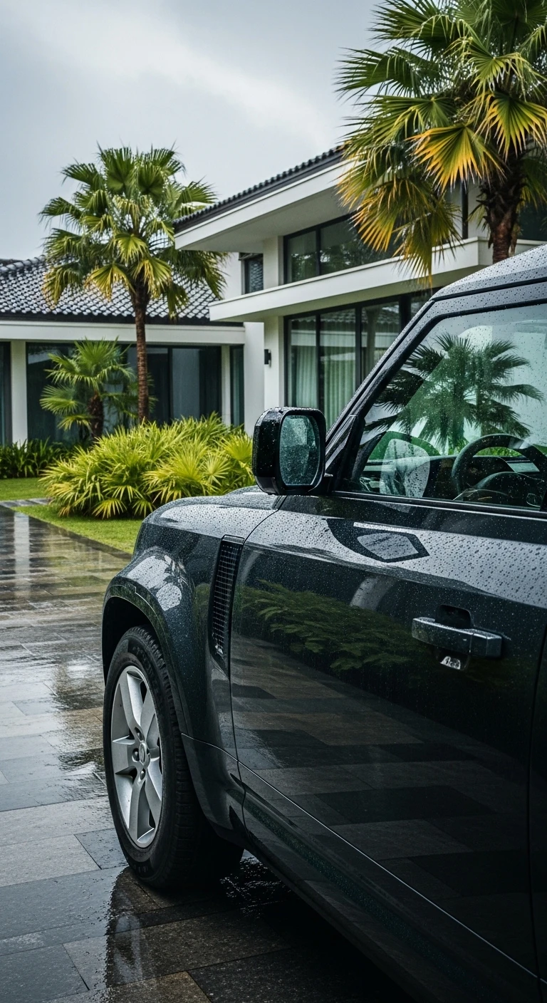 Rain-kissed Land Rover Defender by Modern Villa