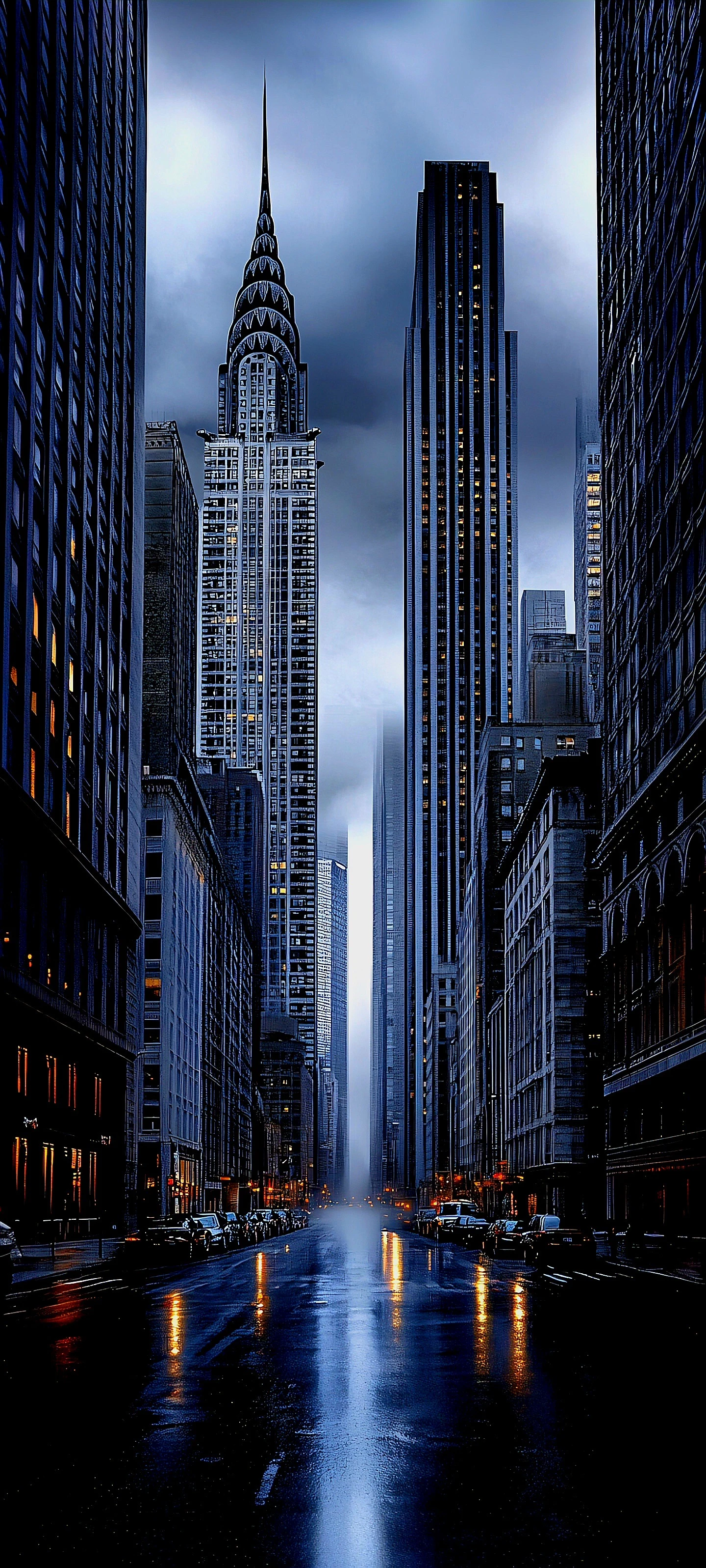 Rain-slicked New York Street at Twilight