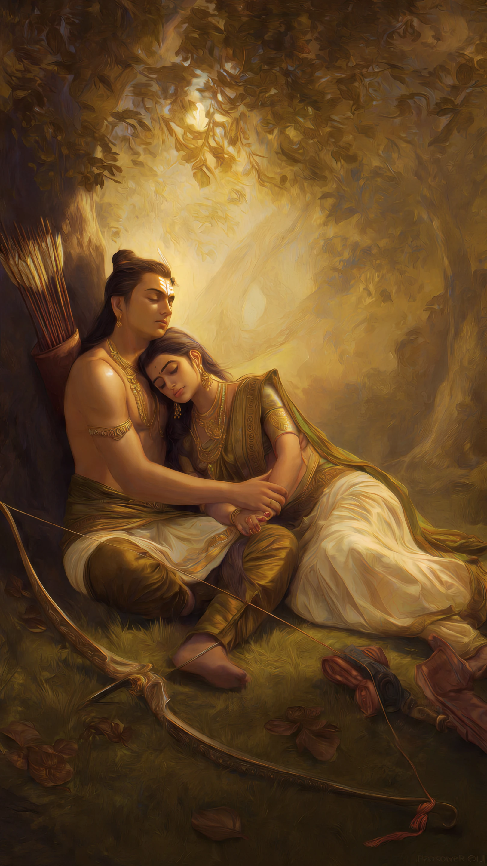 Rama and Sita in Forest Golden Hour Art