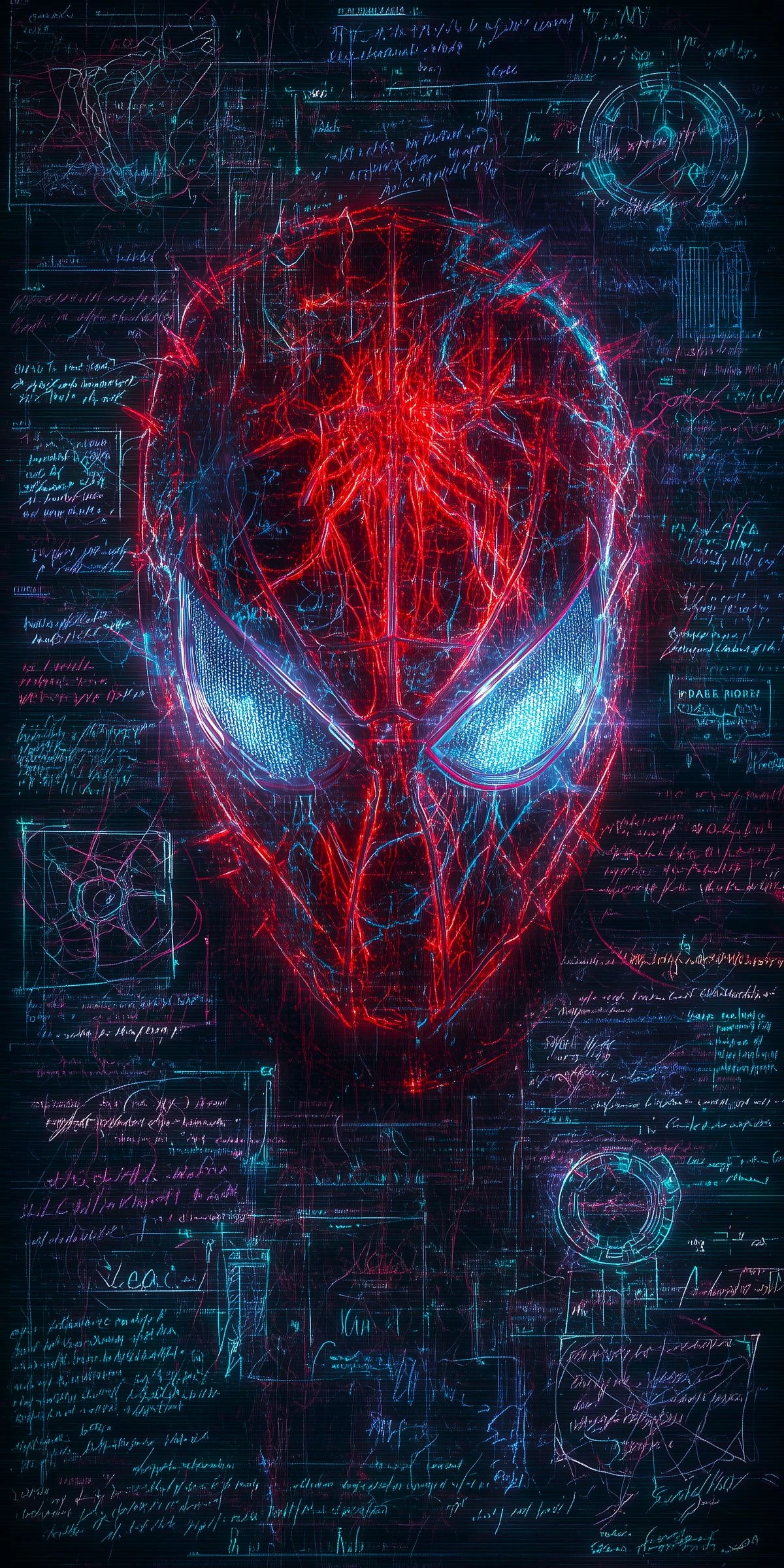Red and Blue Spiderman Mask Blueprint Art
