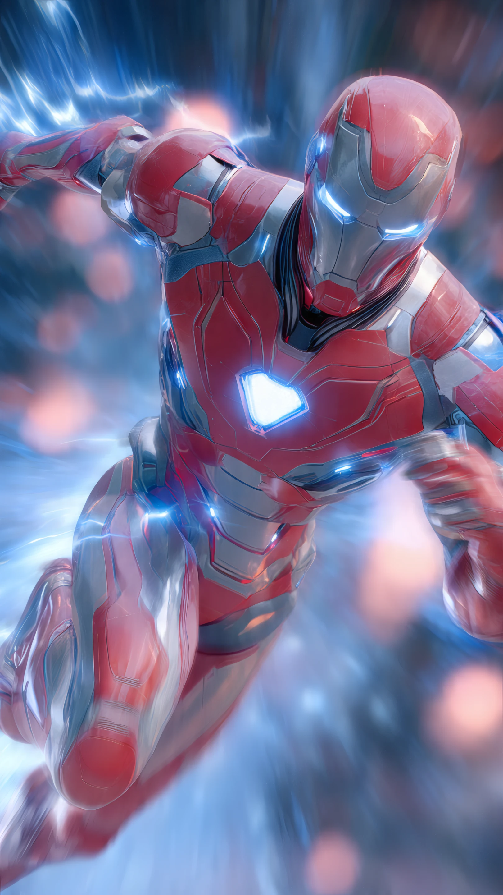 Red Armored Hero with Blue Energy Trails