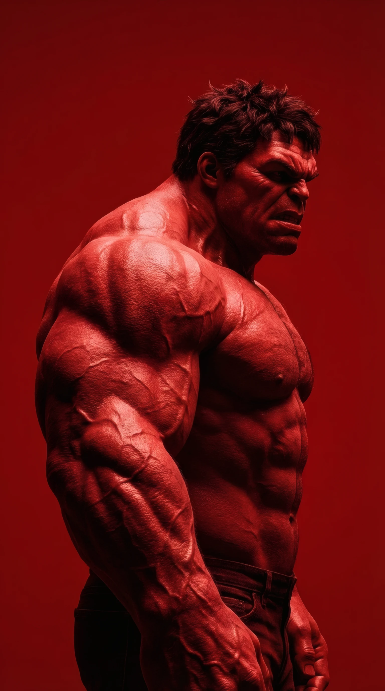 Red Hulk Veins of Fury on Crimson Backdrop