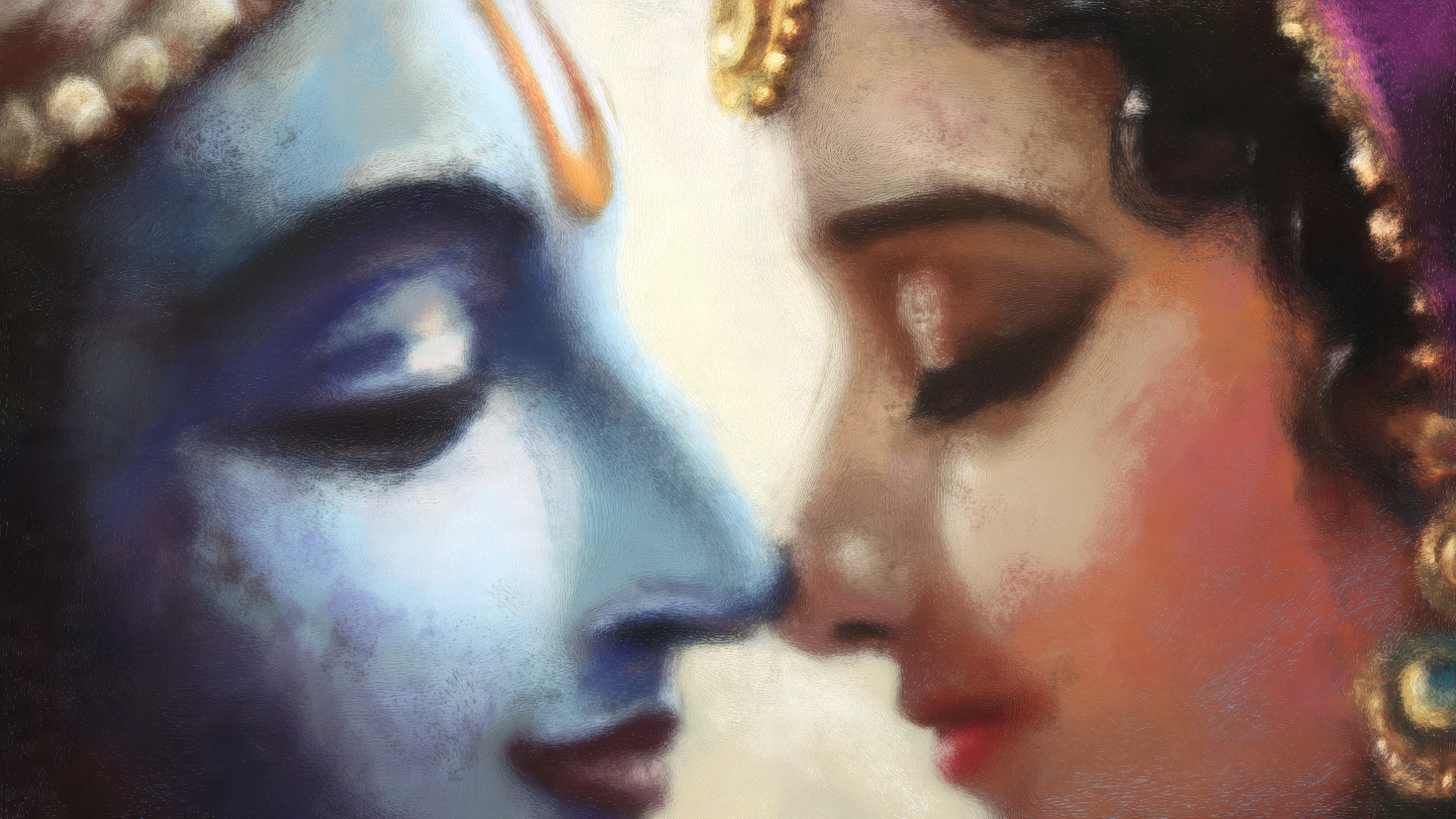 Romantic Krishna and Radha Artistic Portrait Painting