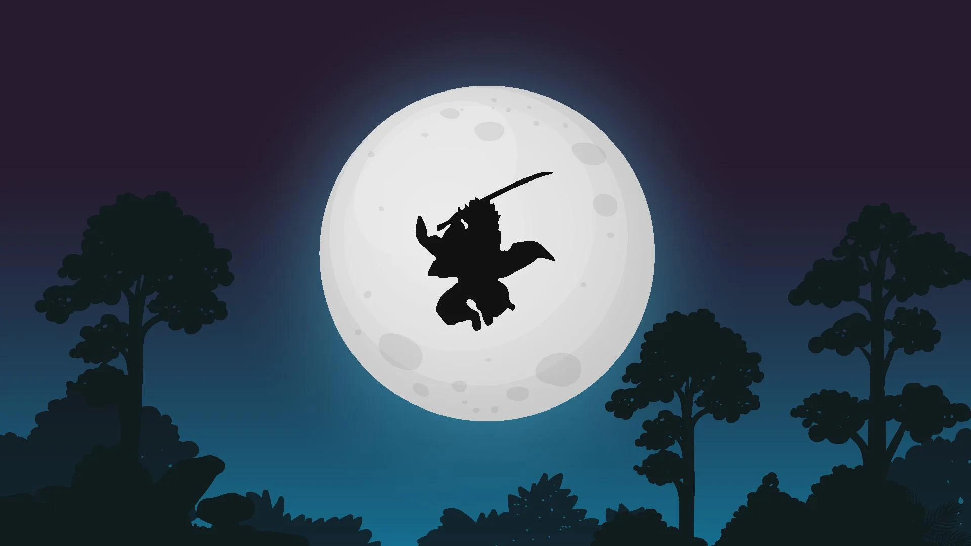 Samurai Silhouette Leaping Before the Moon 4K Wallpaper