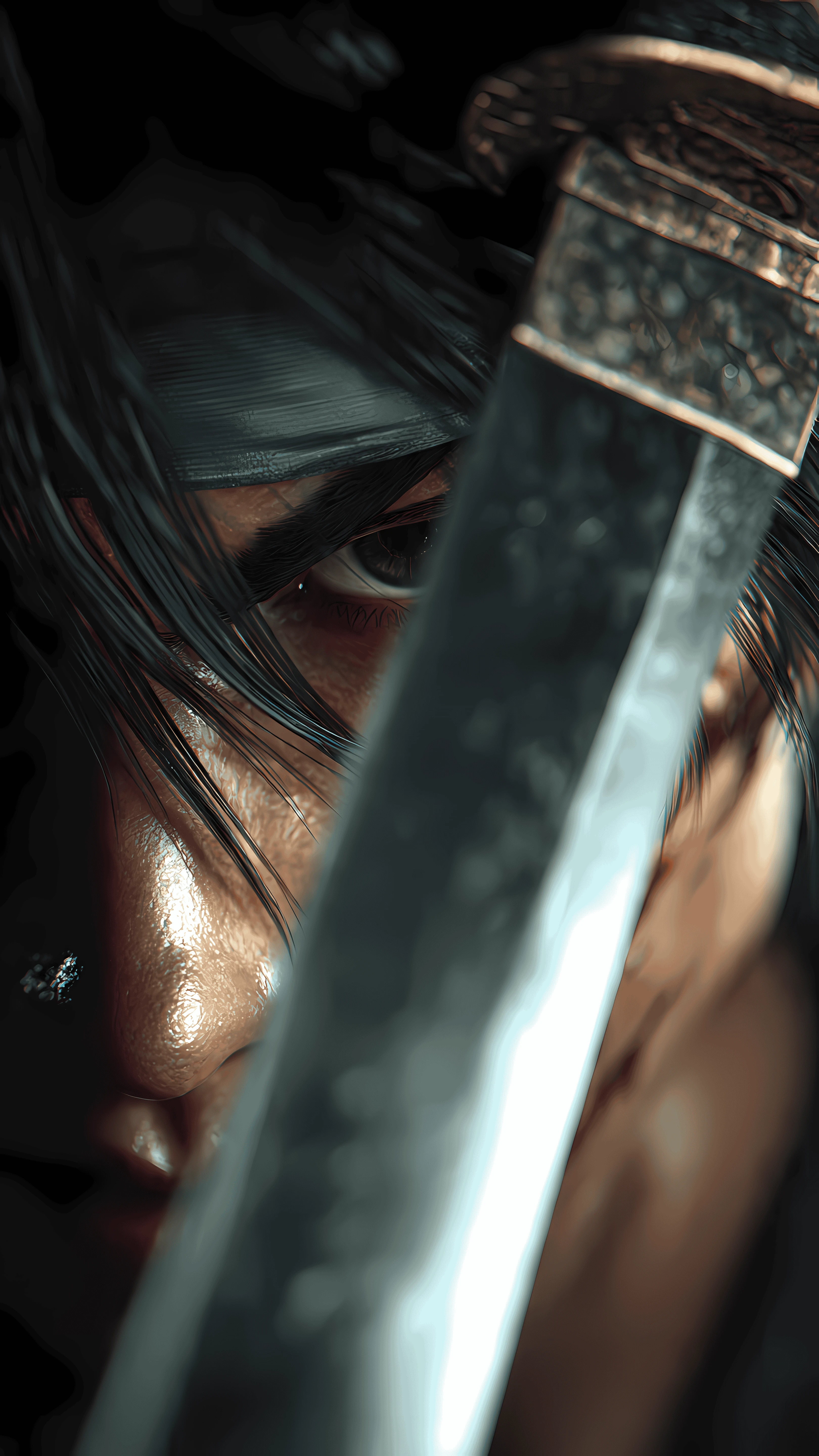 Samurai's Gaze Steel and Shadow Portrait 4k