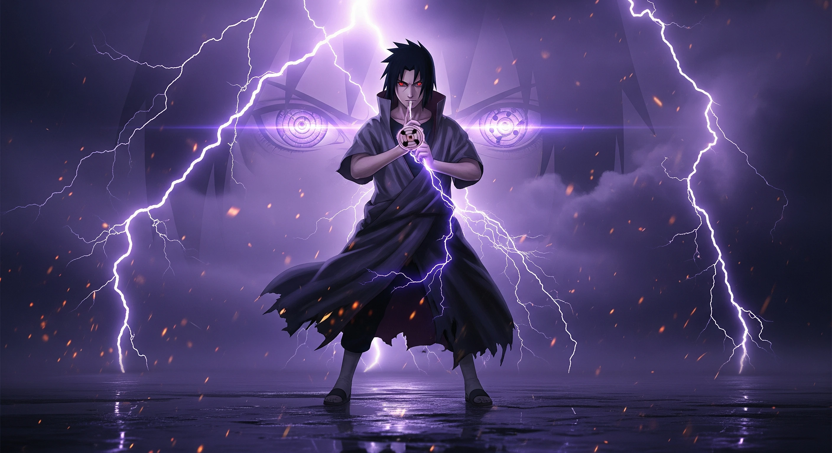 Sasuke Uchiha Amidst Electric Storm