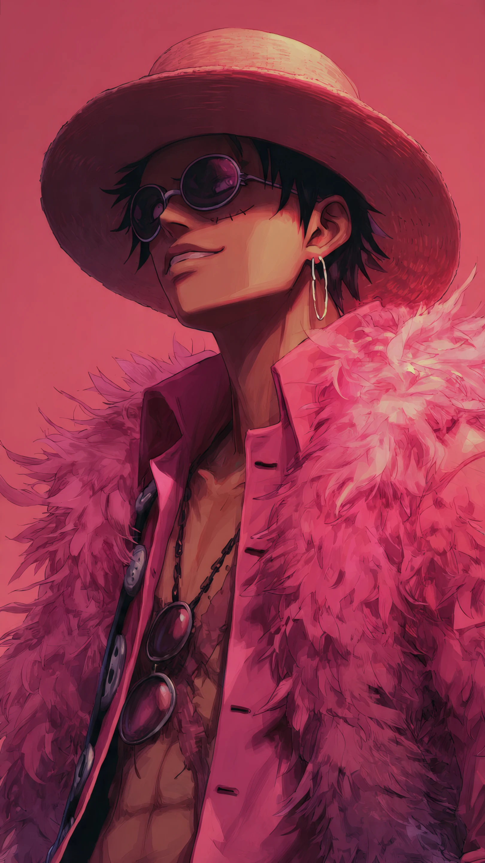 Scarlet Swagger Doflamingo's Pink Feather Coat and Sunglasse