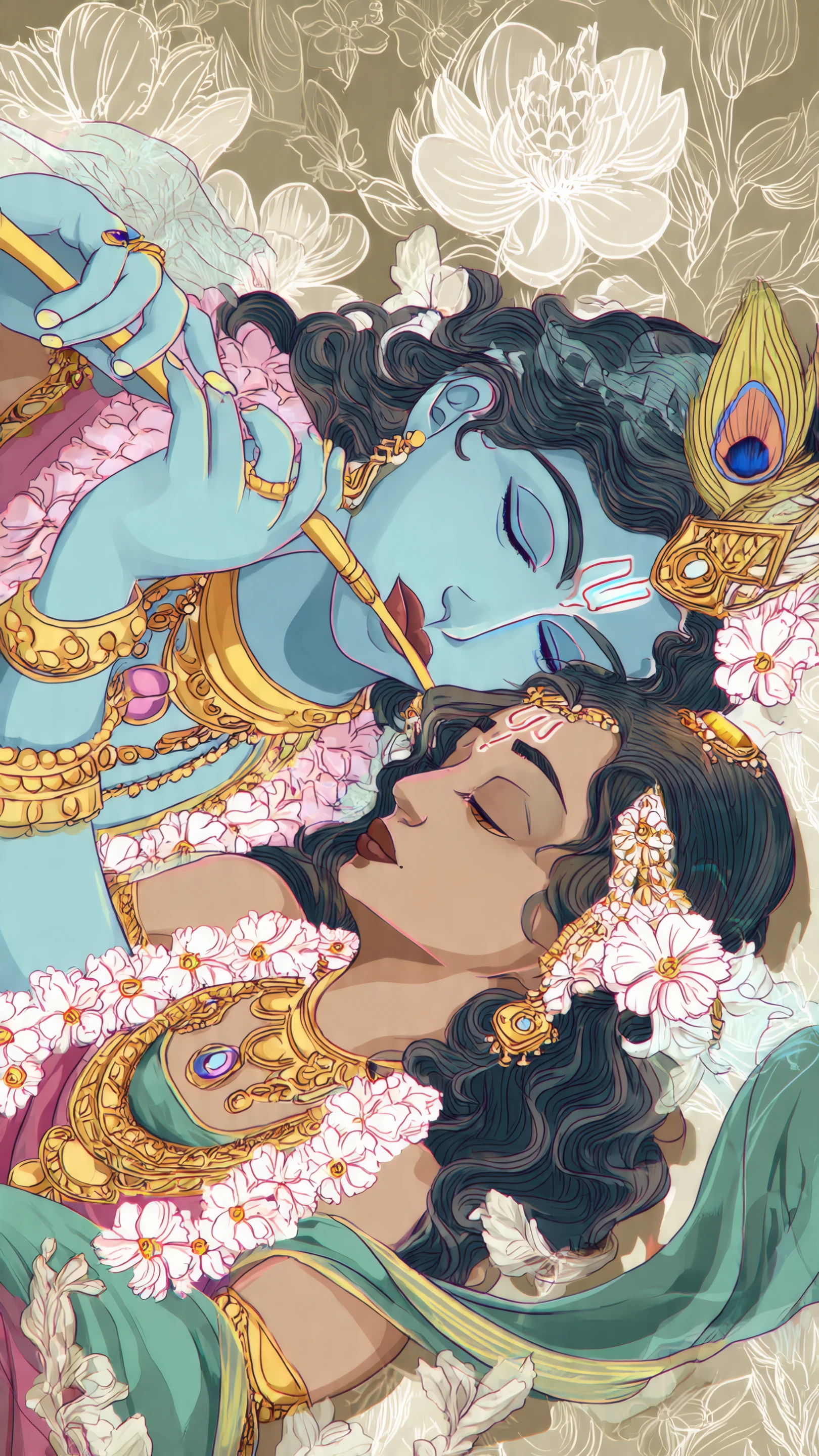 Serene Krishna and Radha Artistic Illustration