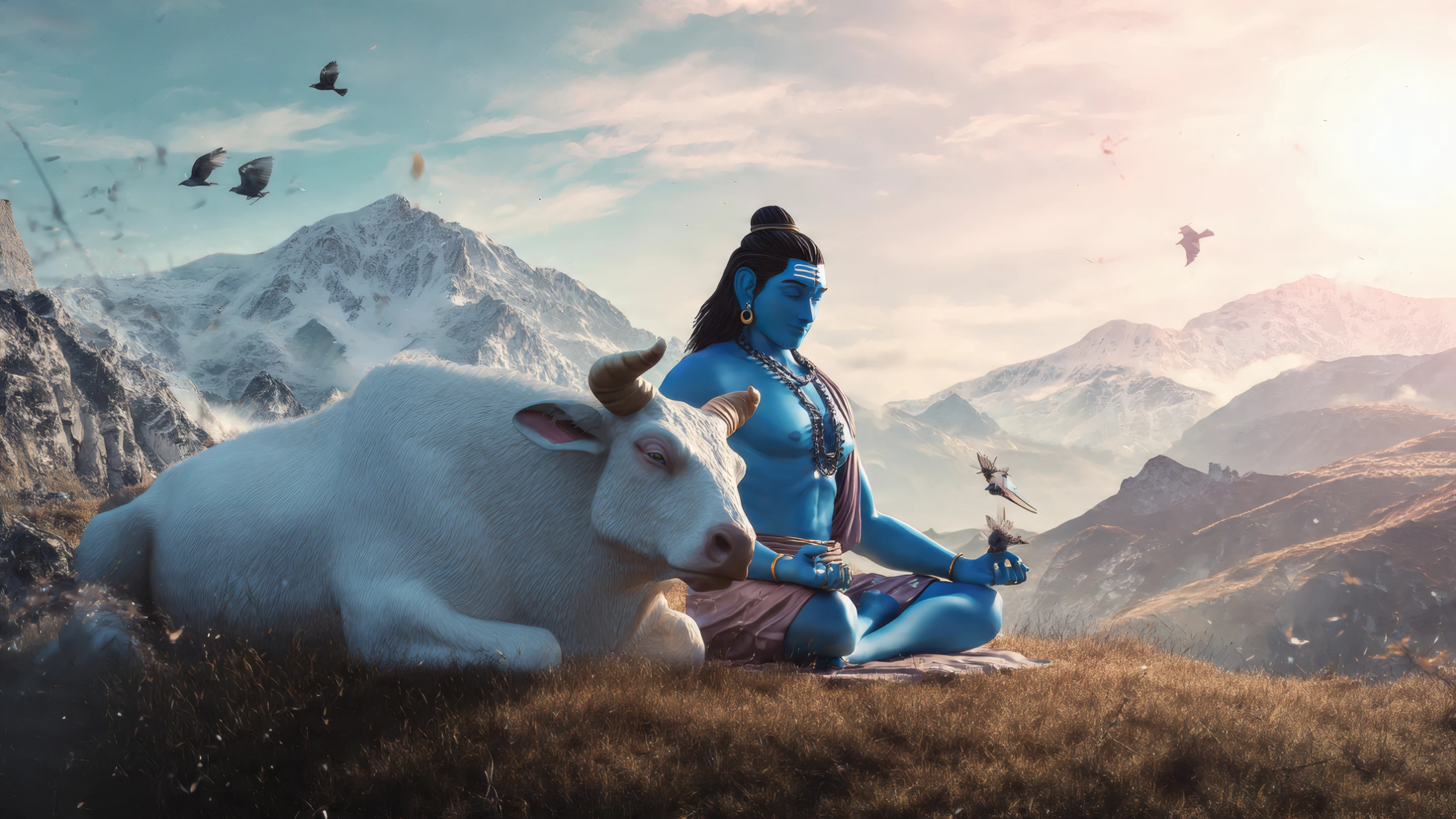 Serene Lord Shiva Meditation with Nandi in Mountains