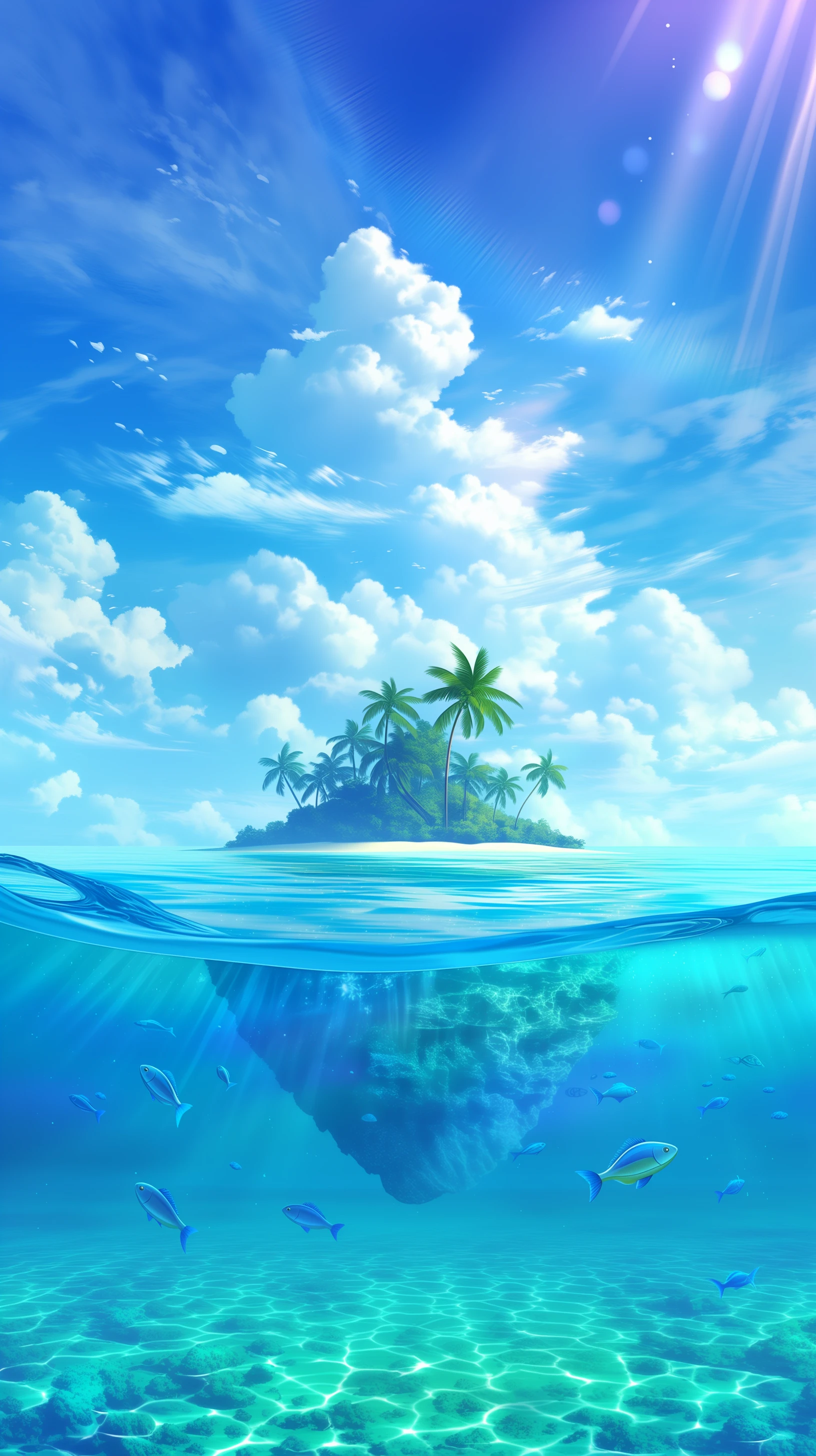 Serene Tropical Island Scene with Underwater View