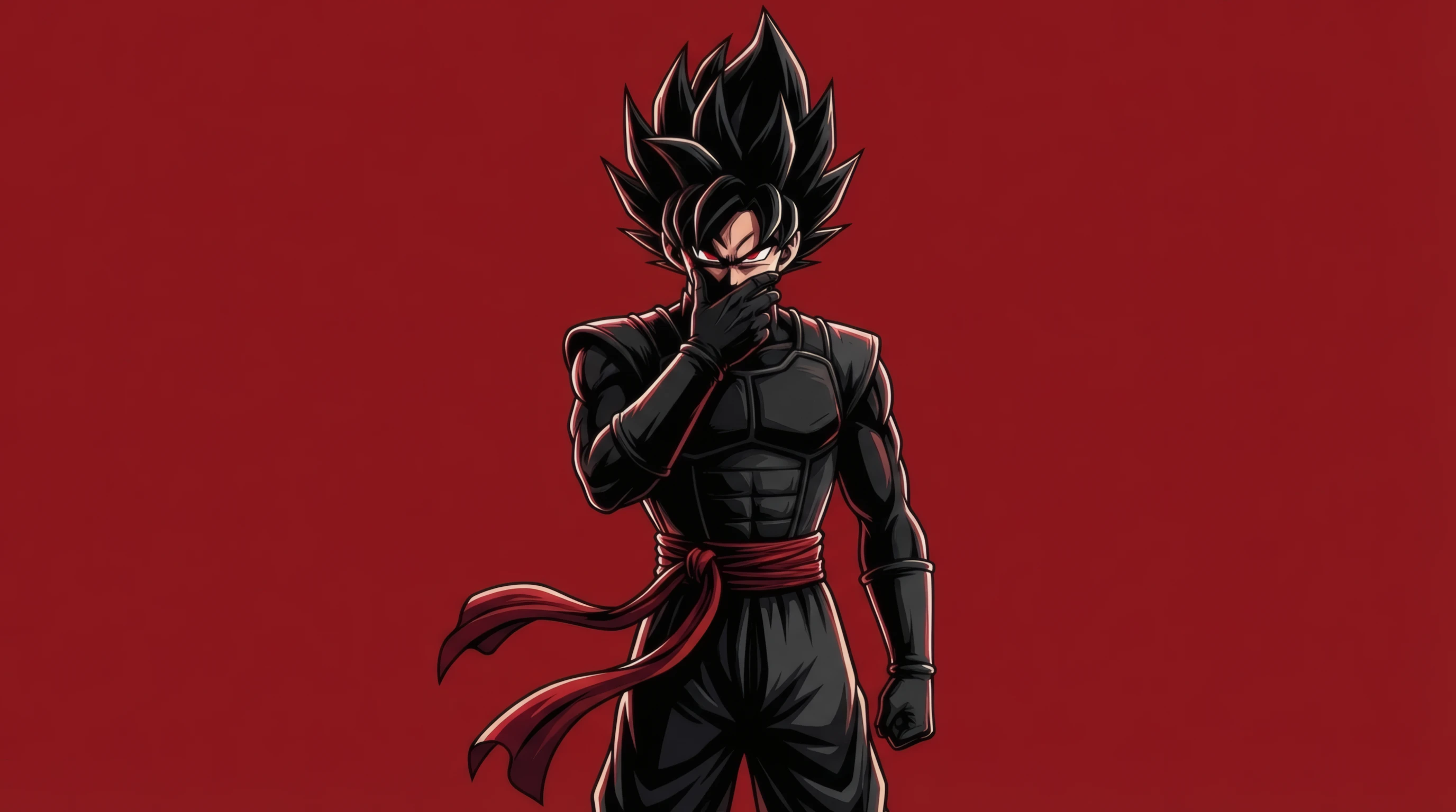 Shadowy Anime Warrior with Crimson Sash