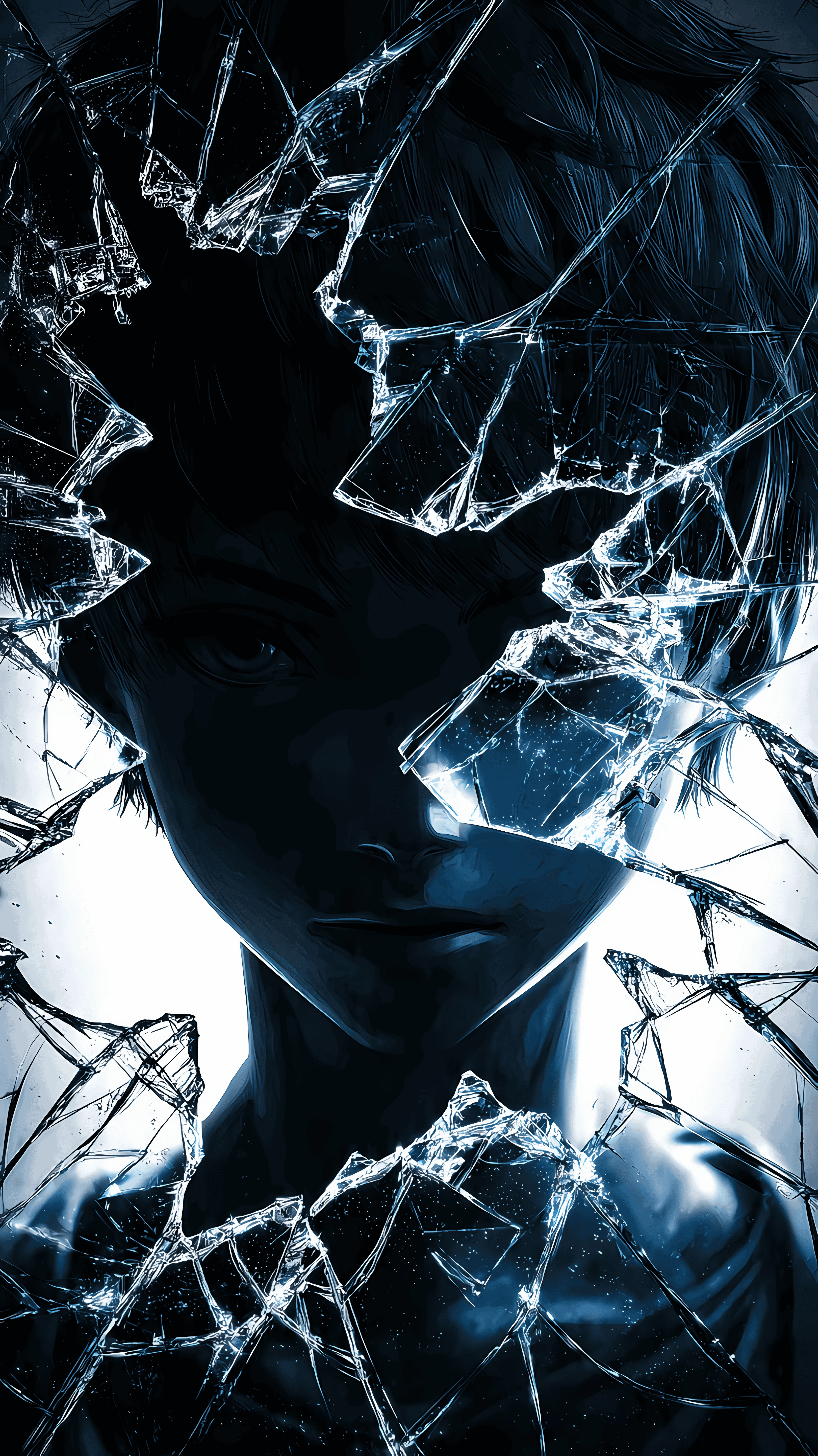 Shattered Reflections Anime Boy in Broken Glass