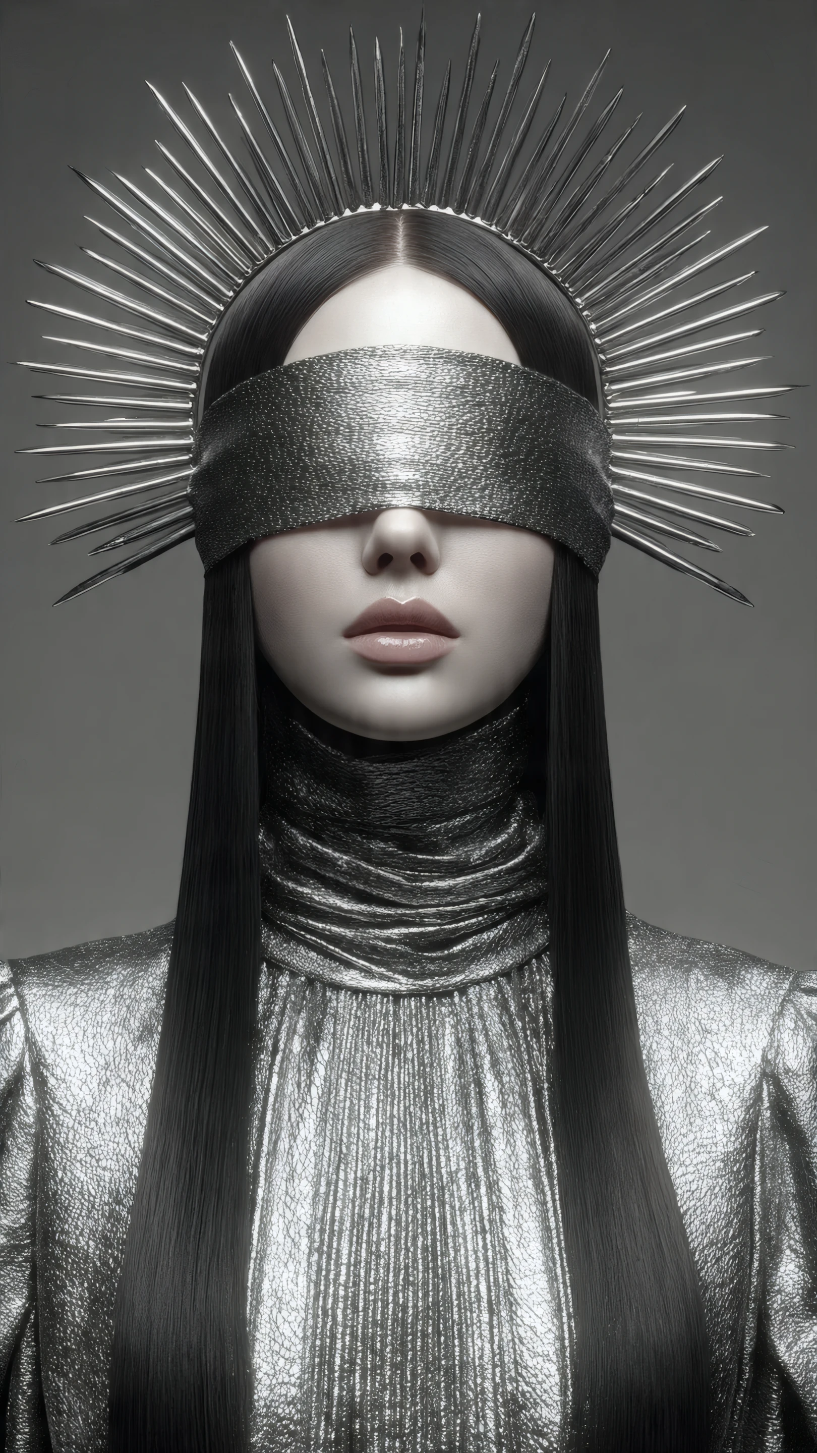Shimmering Silver Woman with Spiked Halo