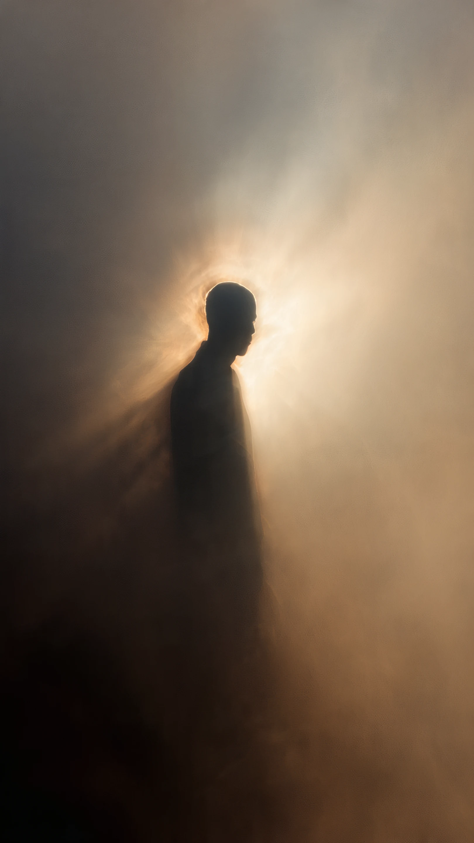 Silhouette of a Man Bathed in Golden Hazy Light