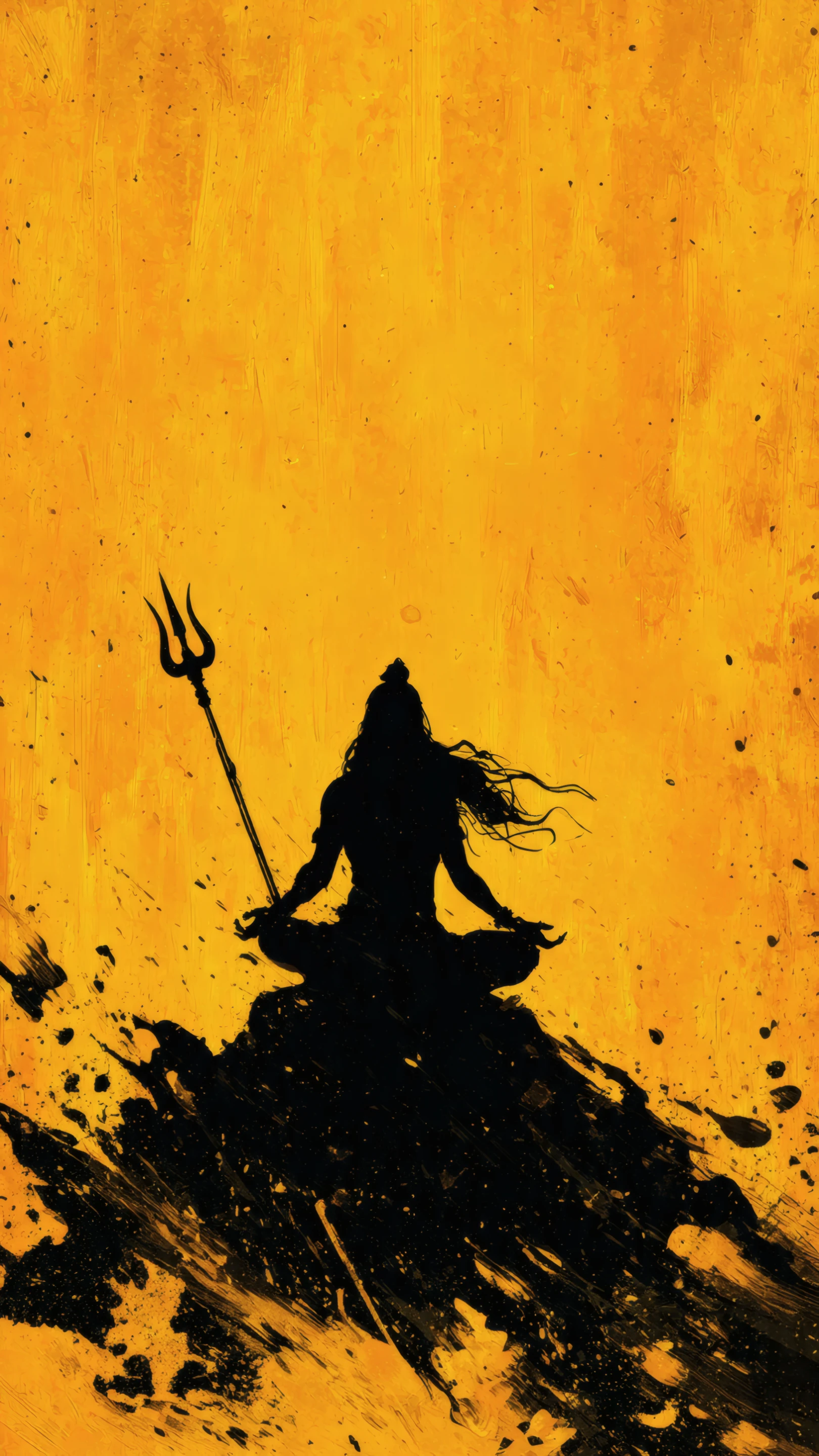 Silhouette of Hindu Deity Meditating on Yellow Backdrop
