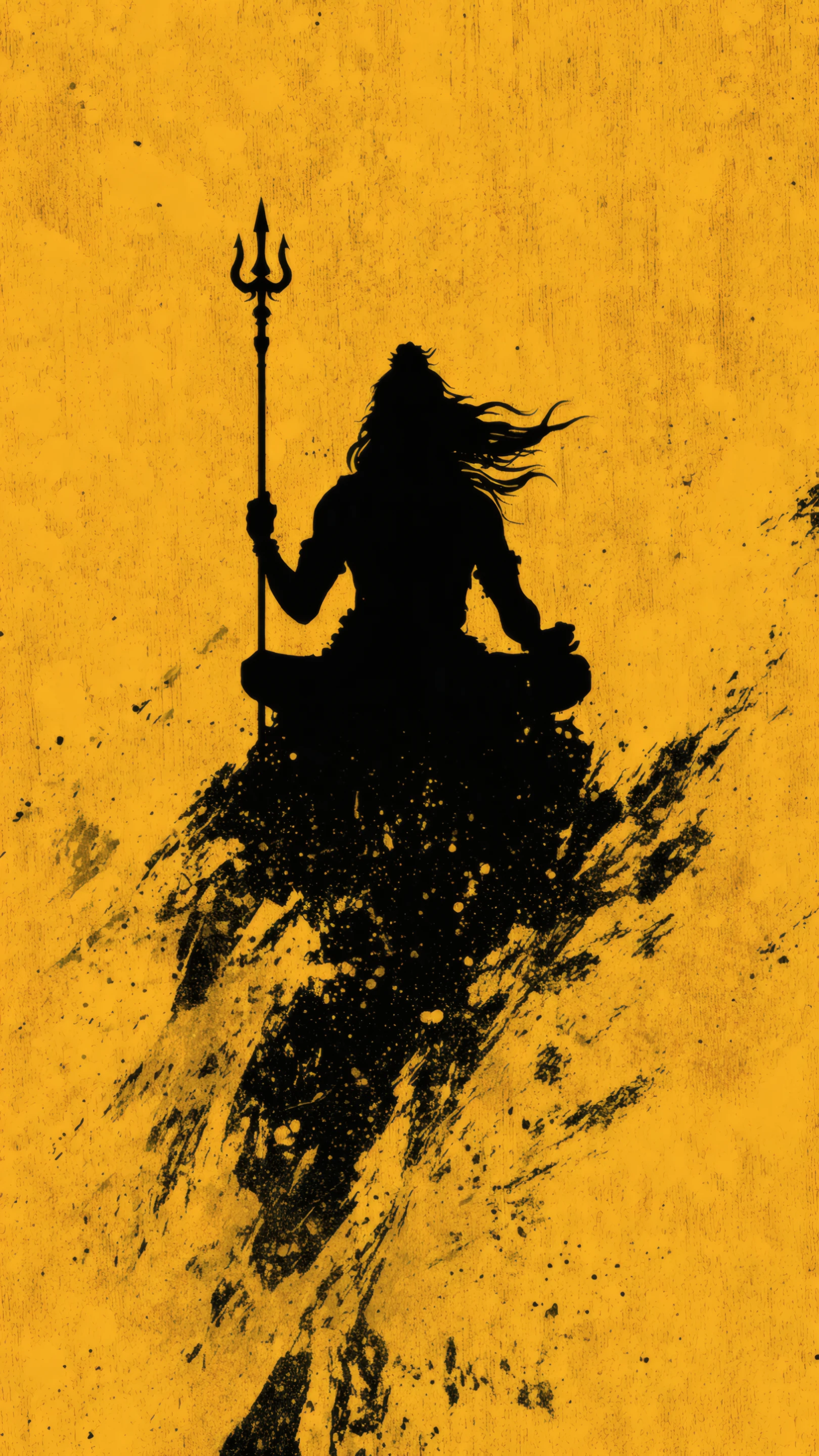 Silhouette of Meditating Deity on Yellow Grunge Background