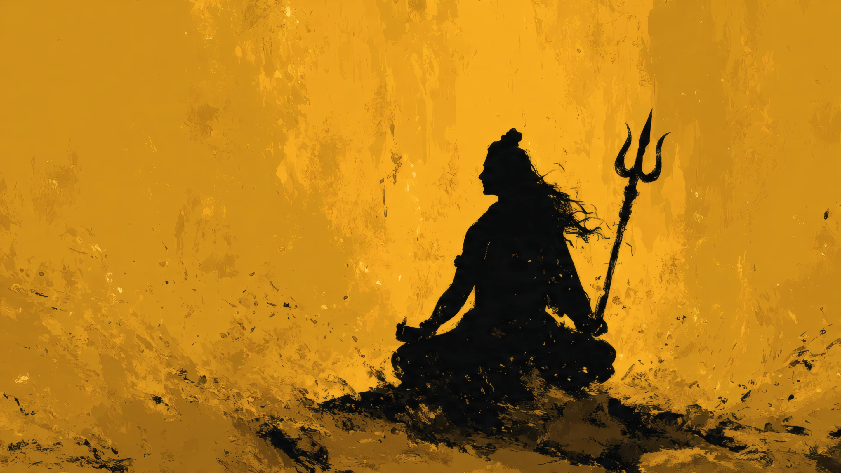 Silhouette of Meditating Figure with Trident on Gold