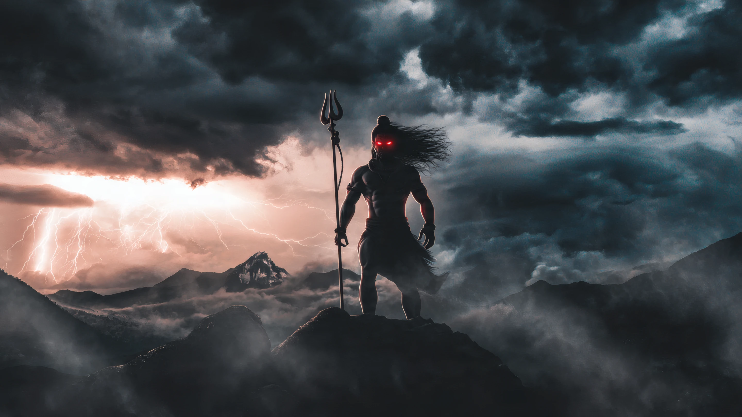Silhouette of Warrior with Spear Against Stormy Sky