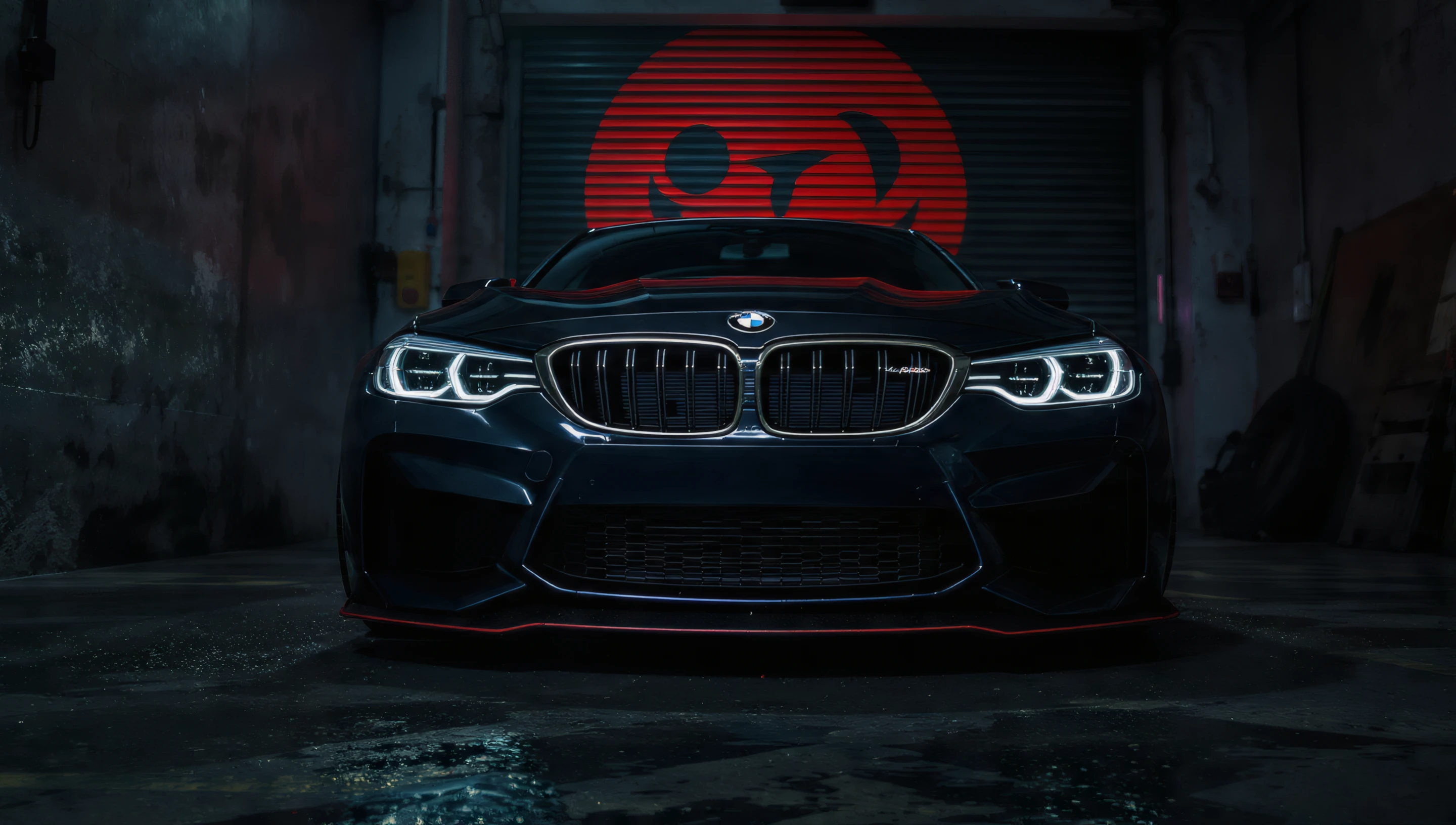 Sleek Black Bmw M4 with Red Accent Lighting