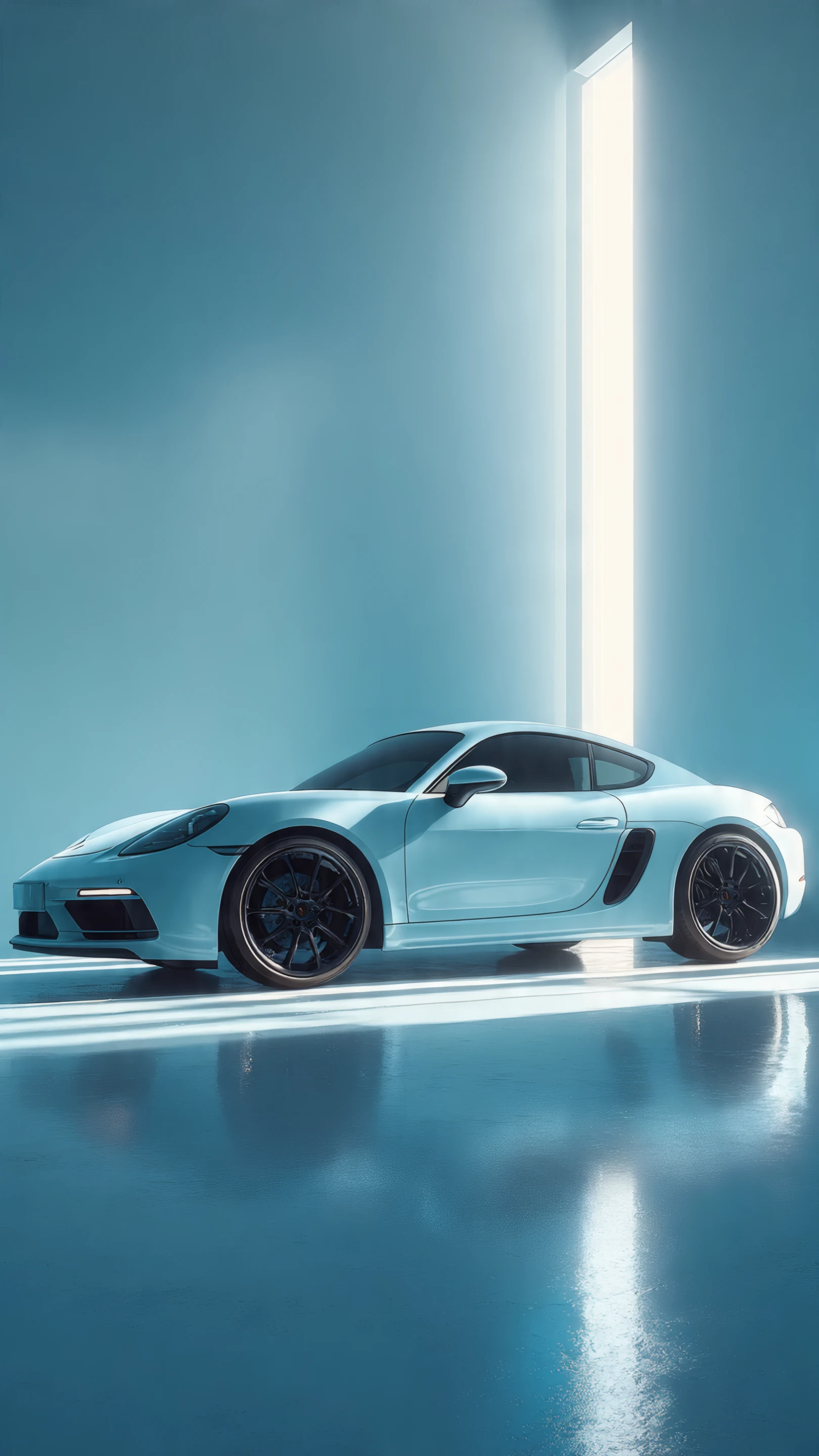 Sleek Light Blue Sports Car in Studio Lighting