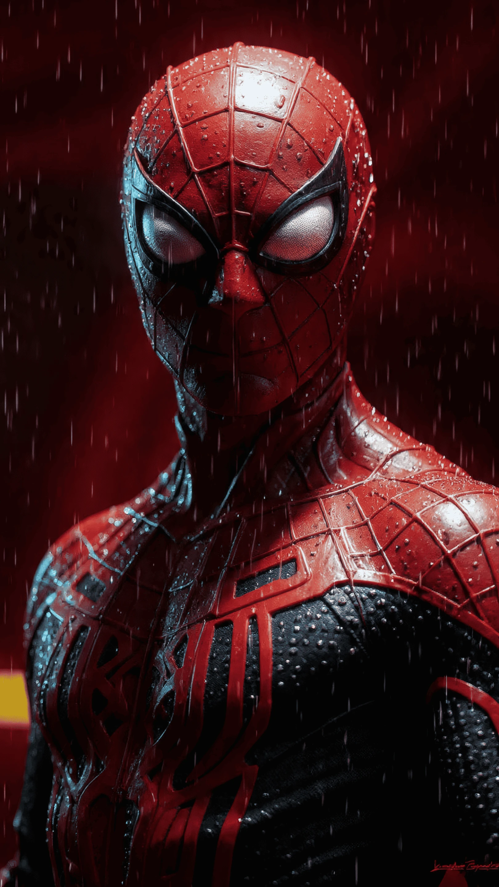 Spider-man in the Rain with Detailed Costume Wallpaper