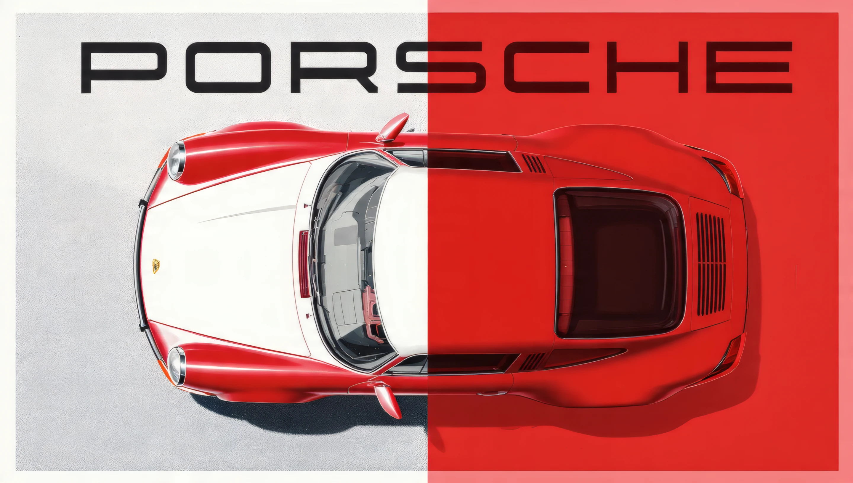 Split Tone Porsche Car Top View Art