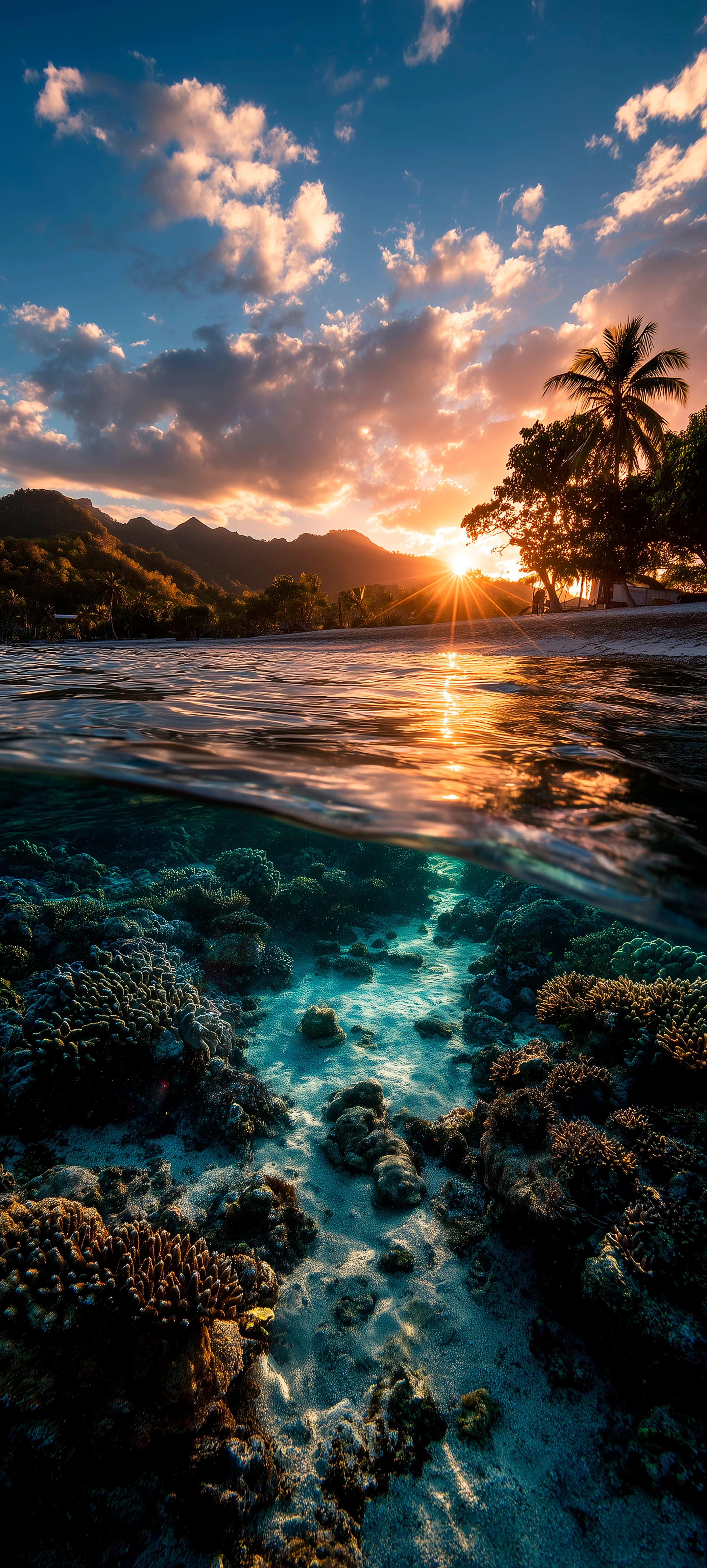 Split-view Coral Reef Meets Fiery Sunset