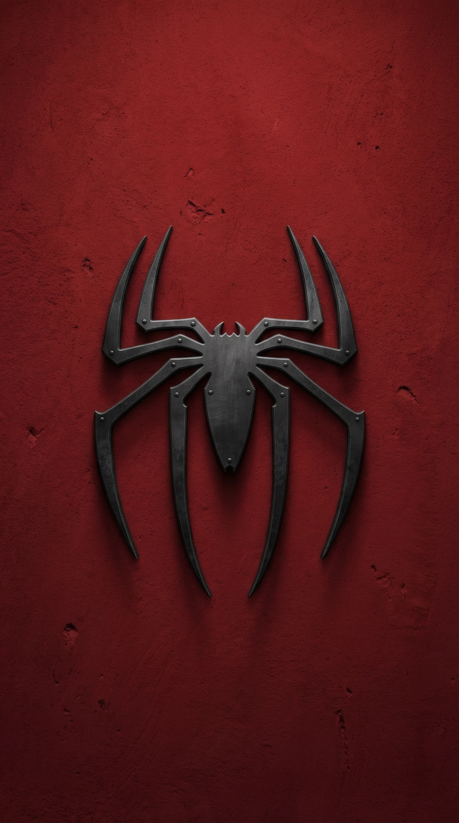 Steel Spider Emblem on Textured Crimson Wall