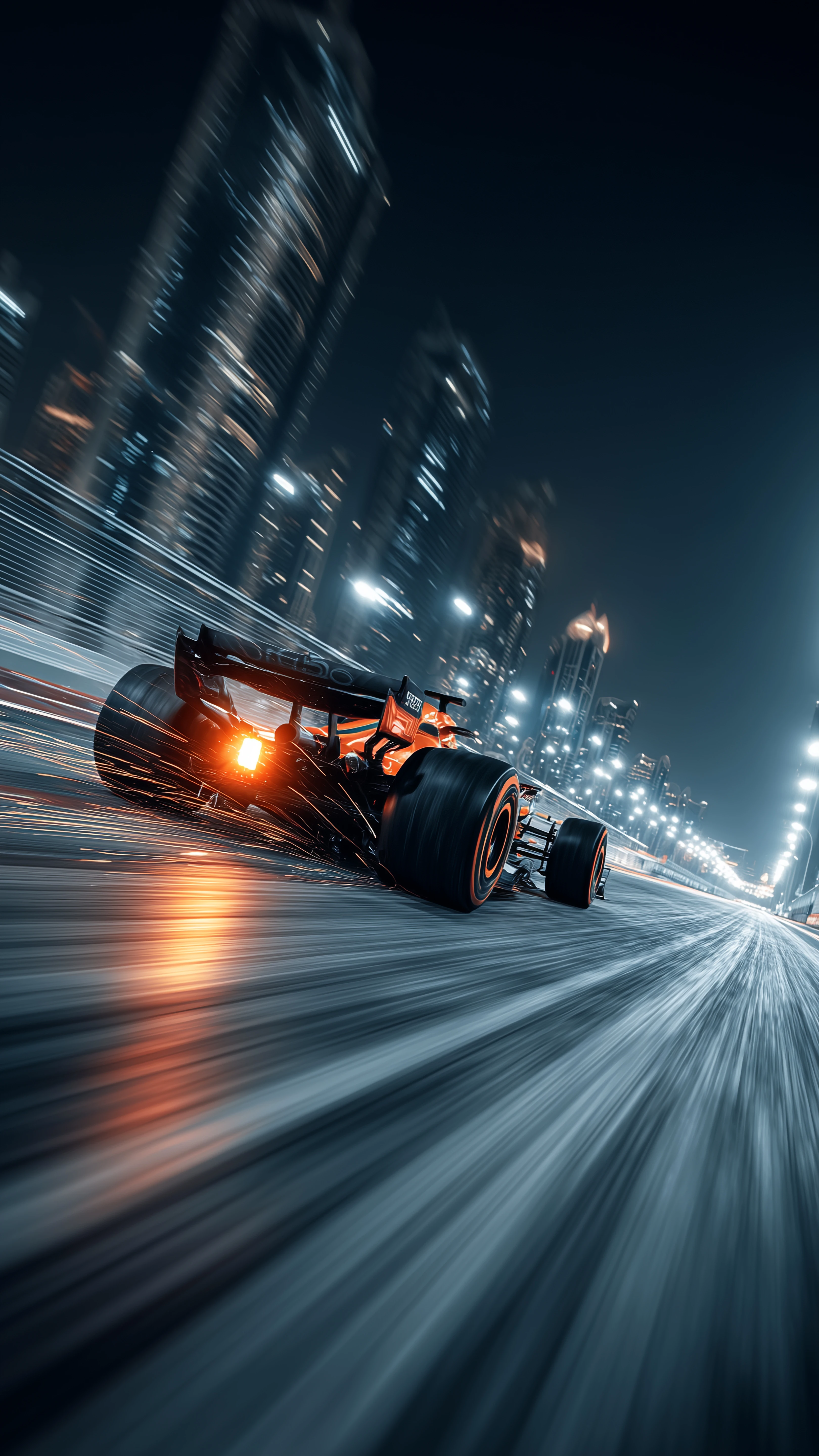 Streaking F1 Car at Night with Light Trails