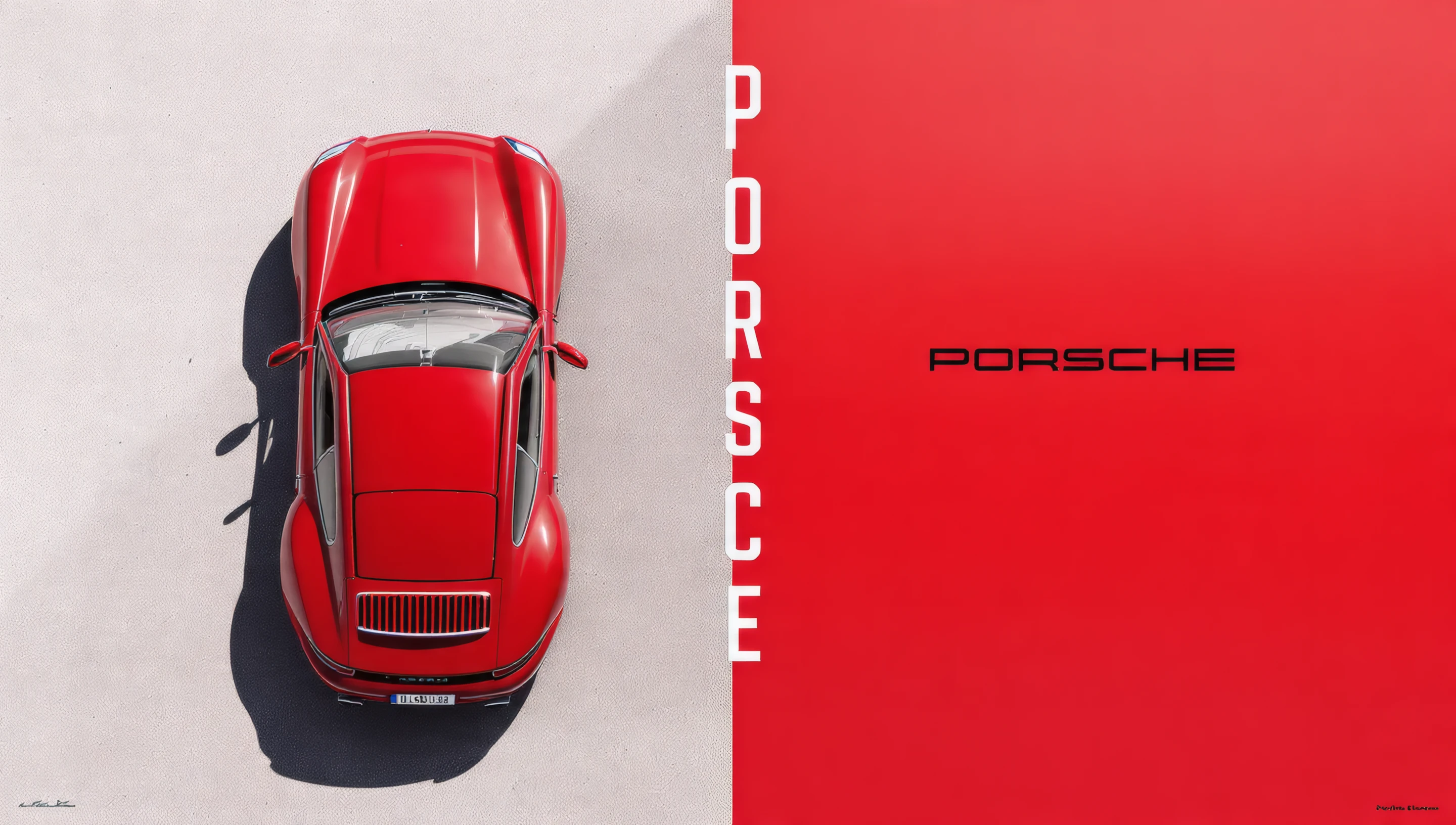 Striking Red Porsche on Concrete with Bold Typography